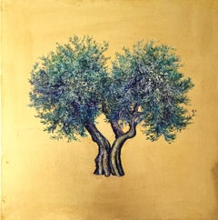 Mystery of the Olive - a romantic olive tree painting with gold leaf on canvas