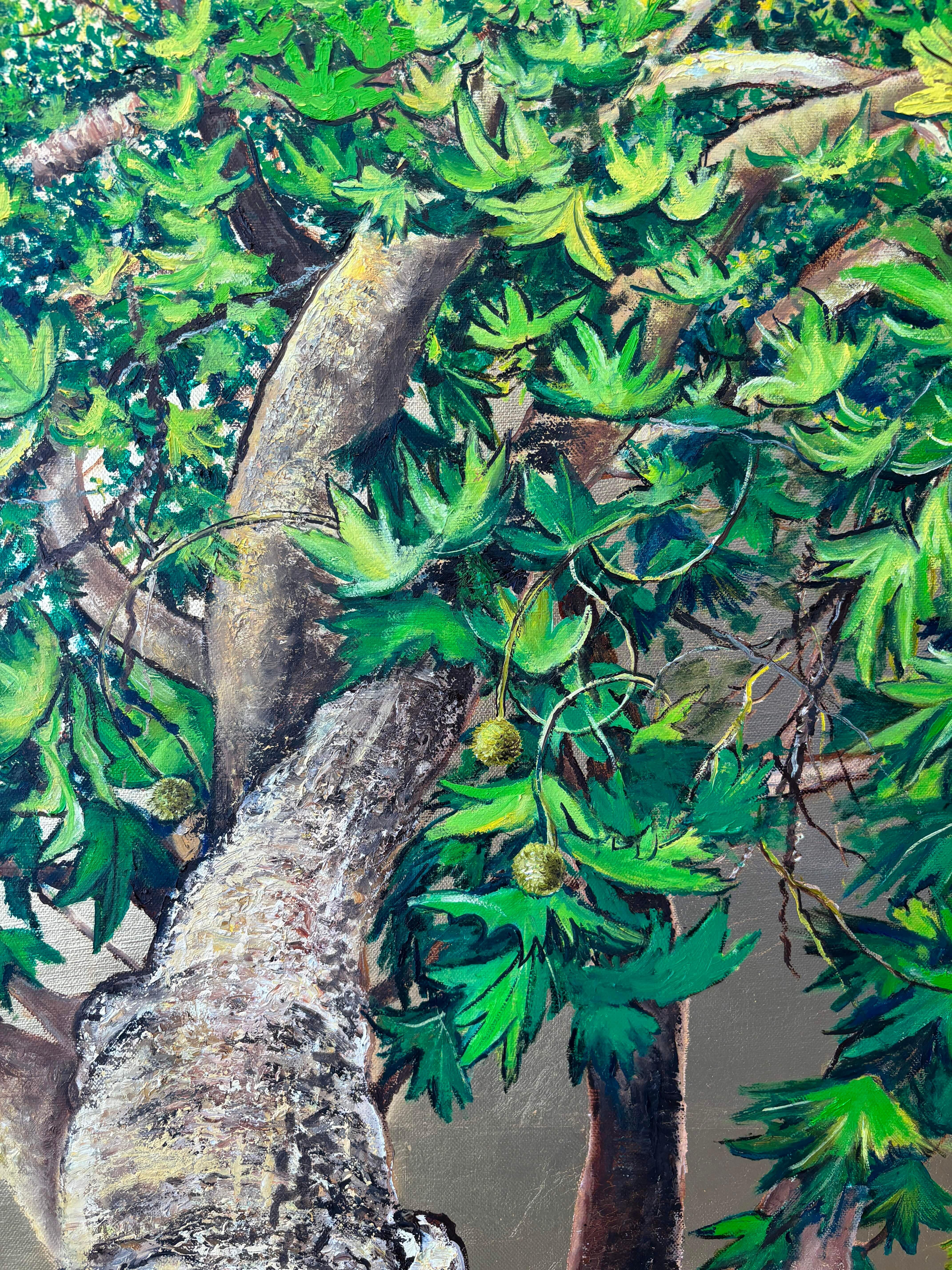 Platanus, el Árbol de la Alegría y la Curación, Pintura al óleo sobre lienzo con pan de oro en venta 5
