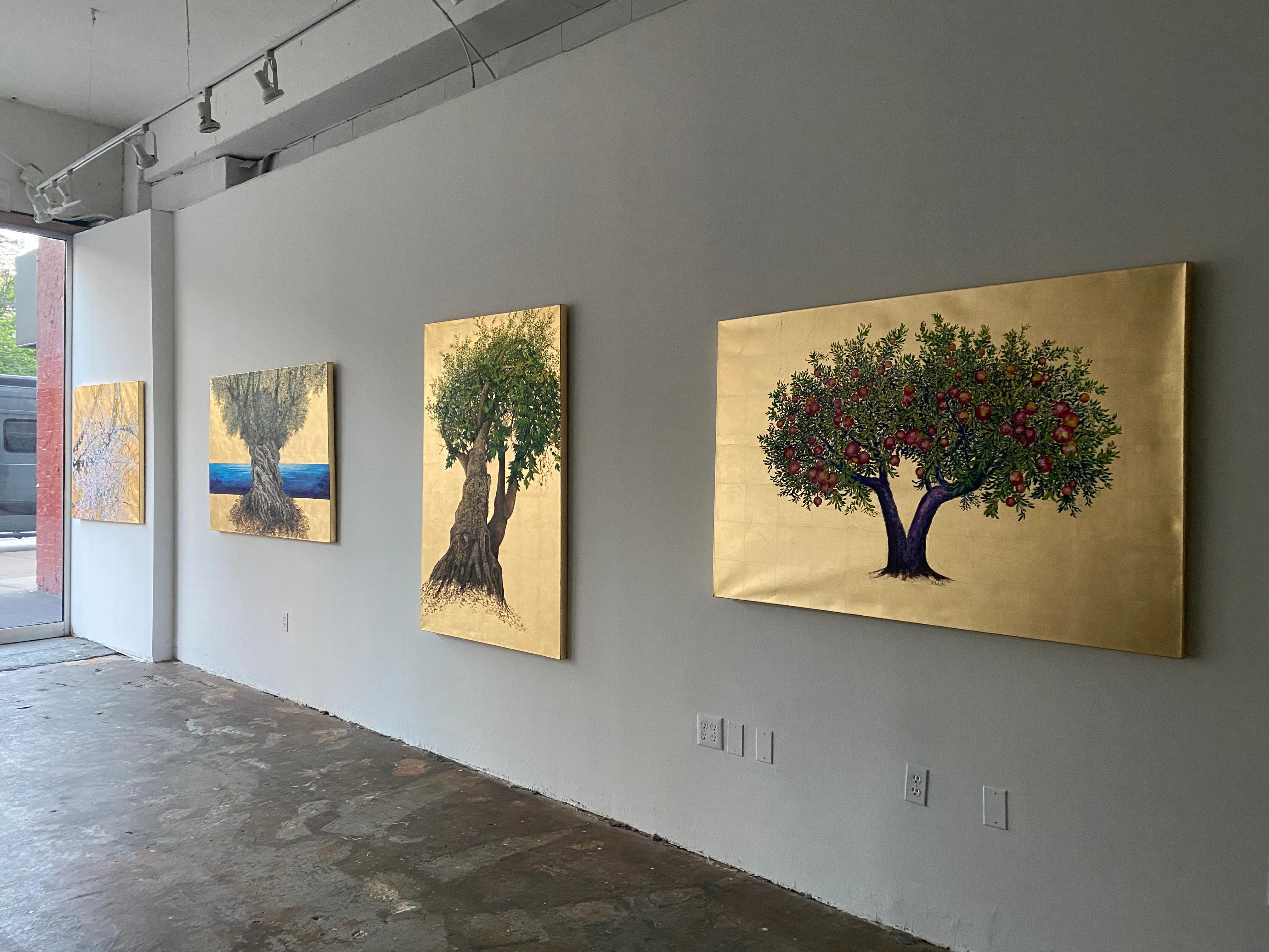 Platanus, el Árbol de la Alegría y la Curación, Pintura al óleo sobre lienzo con pan de oro en venta 6
