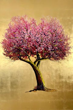 Tremulous Again With Bloom, gold leaf painting colorful tree, elegant