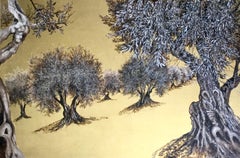 When I Was a Child I Discovered a Secret Garden, Large gold painting with trees