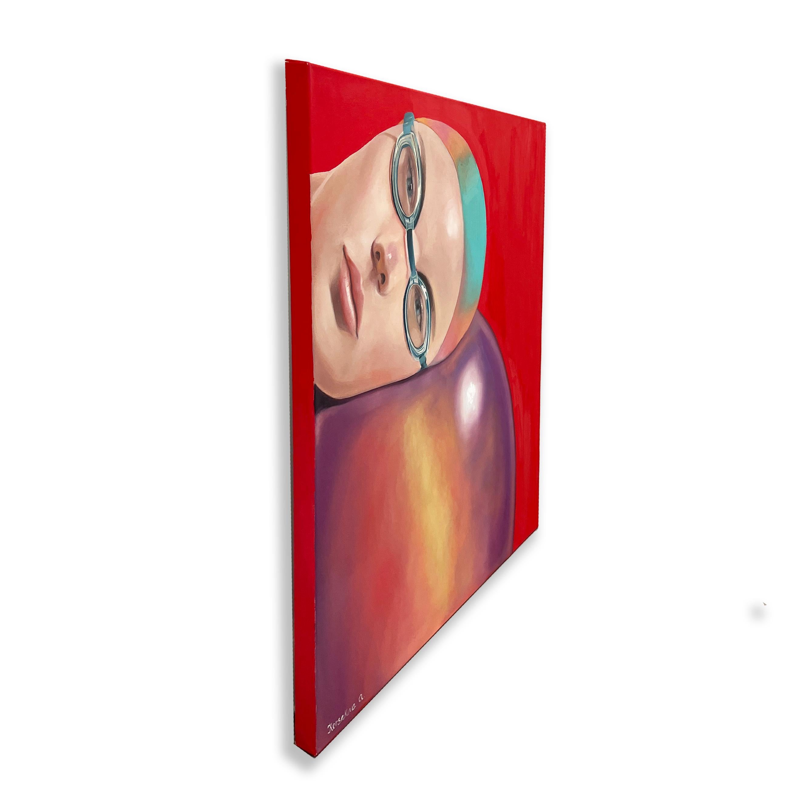 « The Shining 2 » - Peinture figurative colorée de portrait de nageuse féminine - Contemporain Art par Anastasia Korsakova