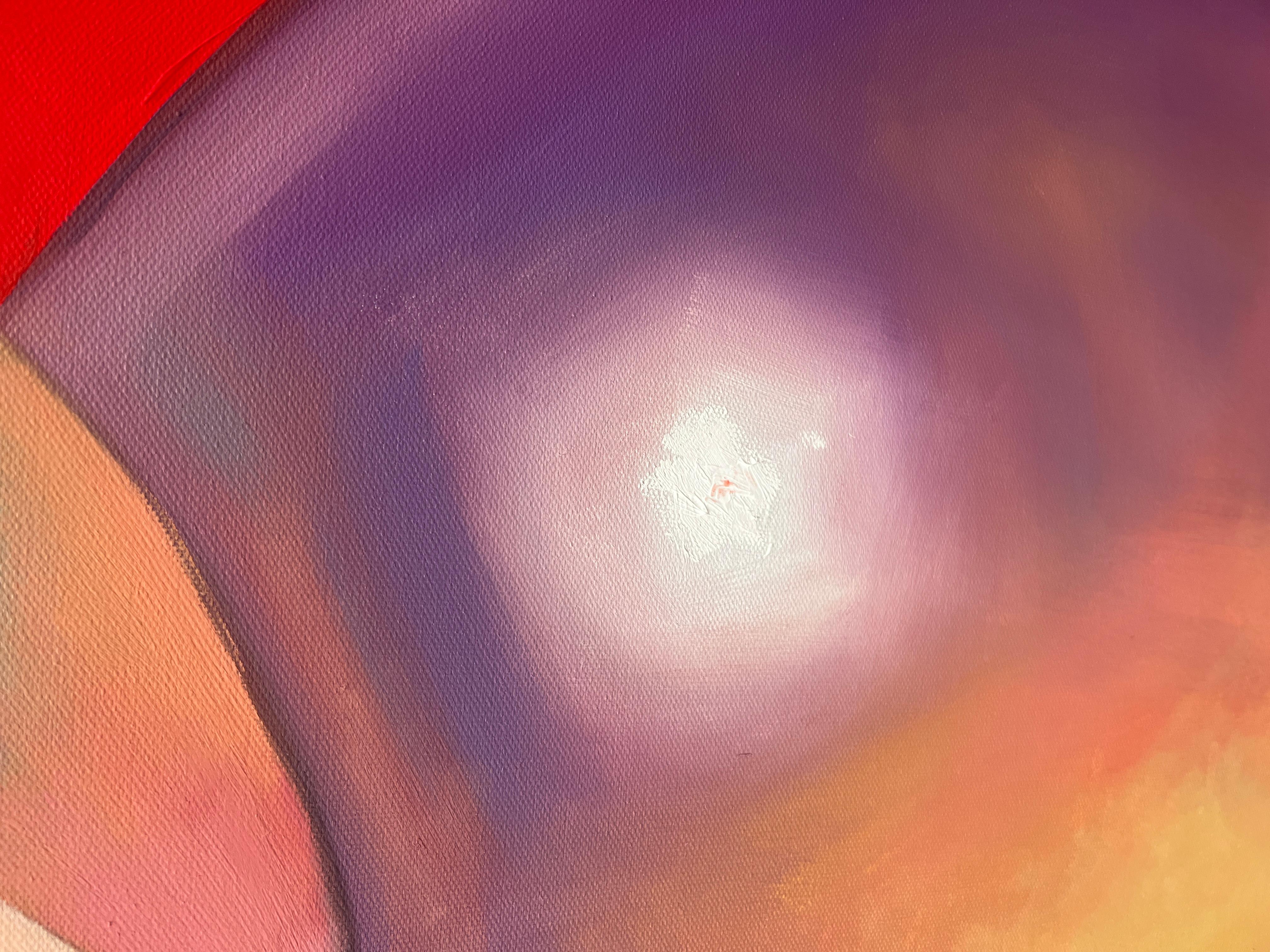 Questo quadro originale a olio su tela di 36 pollici quadrati è cablato e pronto per essere appeso. I dettagli di questa opera d'arte sono sbalorditivi. I toni del rosso cremisi fanno risaltare il ritratto della nuotatrice. I lati dell'opera sono