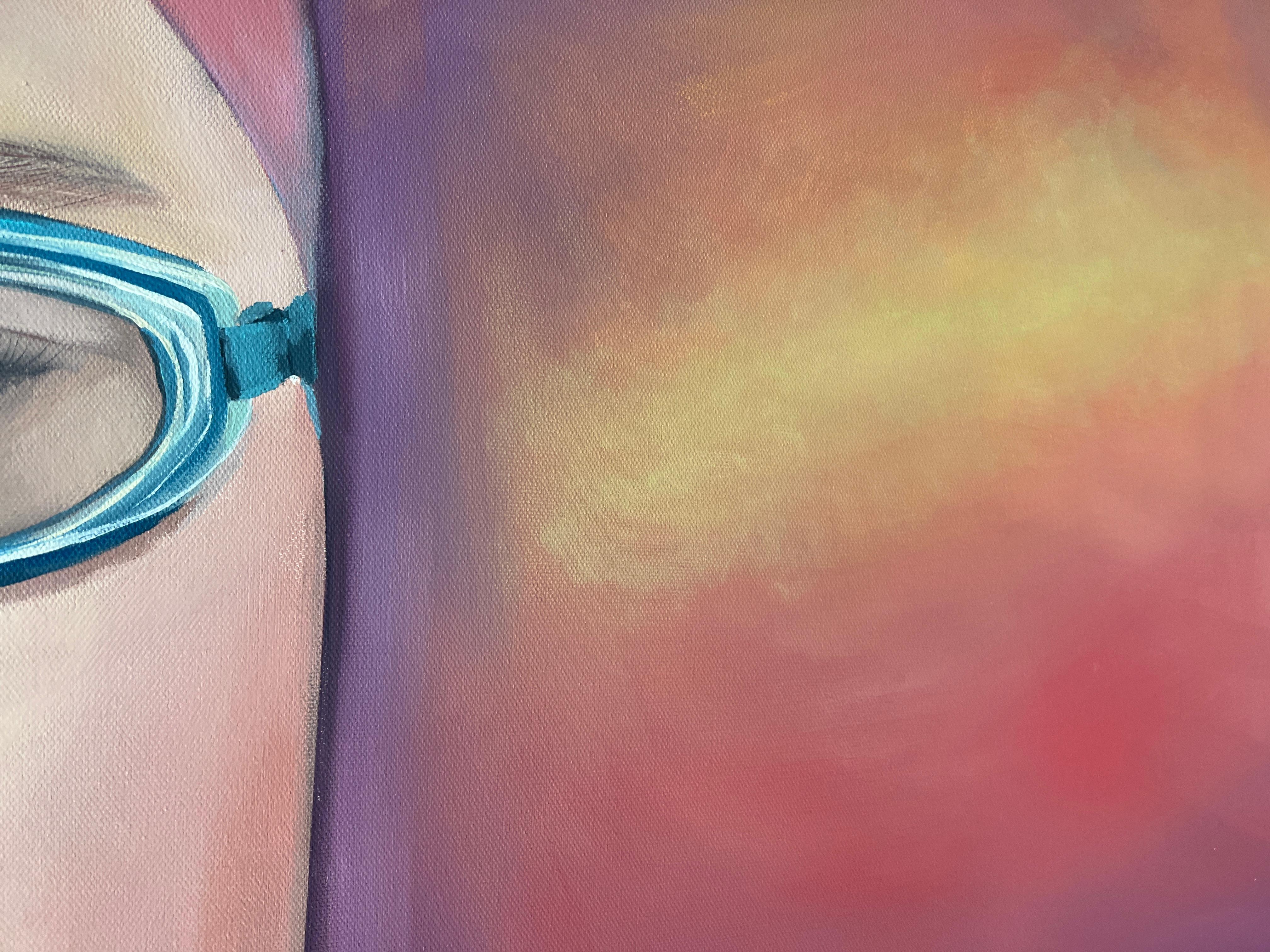 « The Shining 2 » - Peinture figurative colorée de portrait de nageuse féminine en vente 3