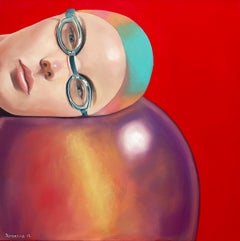 "The Shining 2" - Colorful Female Figurative Swimmer Portrait Painting