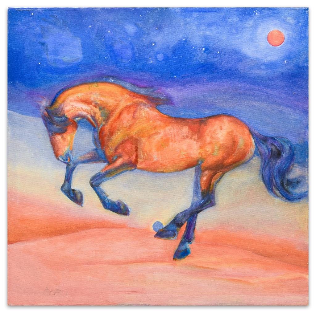 Horse est une peinture à l'huile originale sur toile, réalisée dans les années 2000 par l'artiste émergente Anastasia Kurakina.

Très bonnes conditions.

Cette magnifique œuvre d'art représente un cheval rampant dans un paysage désertique