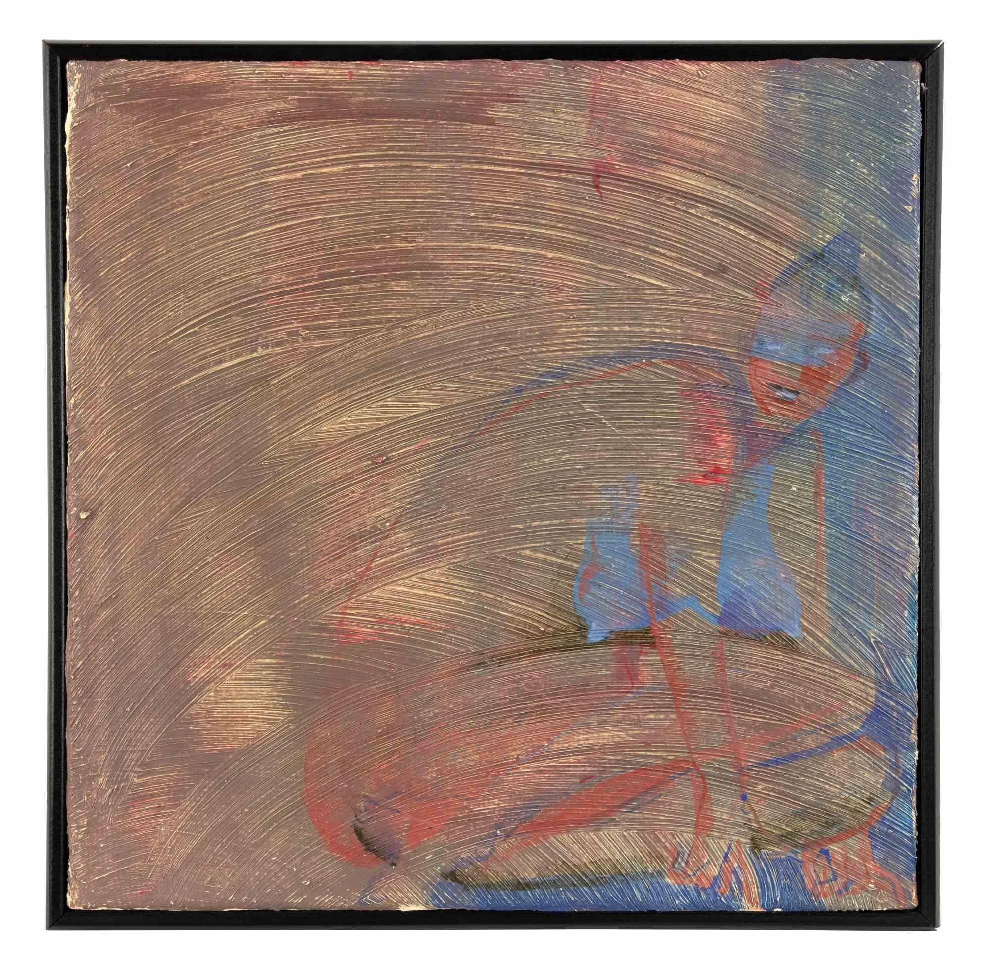 Untitled  is a mixed-media original painting (natural pigments and oil on canvas) realized in 2018 by Anastasia Kurakina.

In good conditions.

Includes frame

This contemporary artwork represents a common theme in Kurakina's oeuvre: a kneeling