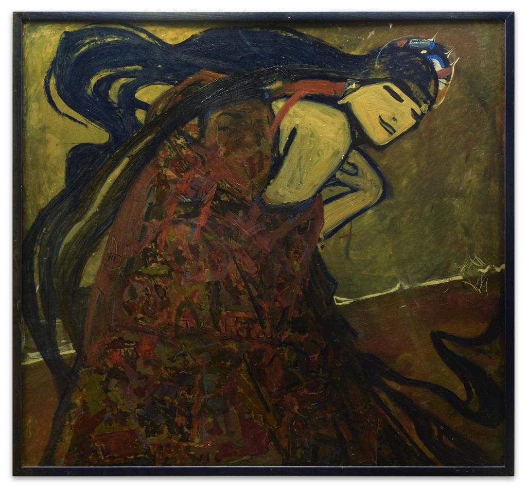 Woman is an original oil painting, realized in the 2000s by the emerging artist Anastasia Kurakina.

Signature and title on the back. Include frame: 98 x 105 cm

Very good conditions, includes a black contemporary wooden frame.

This beautiful