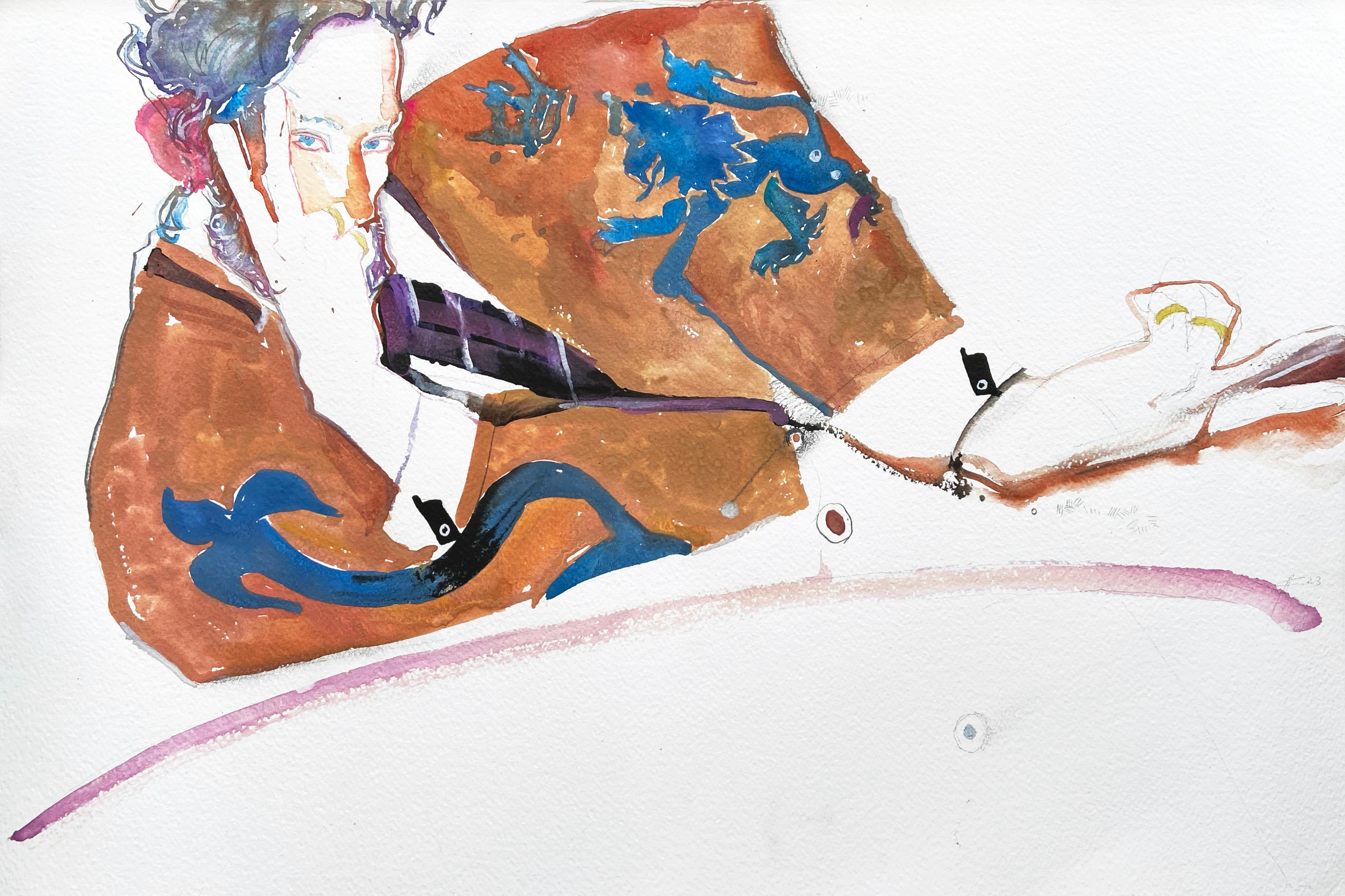  Glitzerdruck-Gemälde auf Leinwand Blauer Löwe  – Print von Anastasia Kurakina