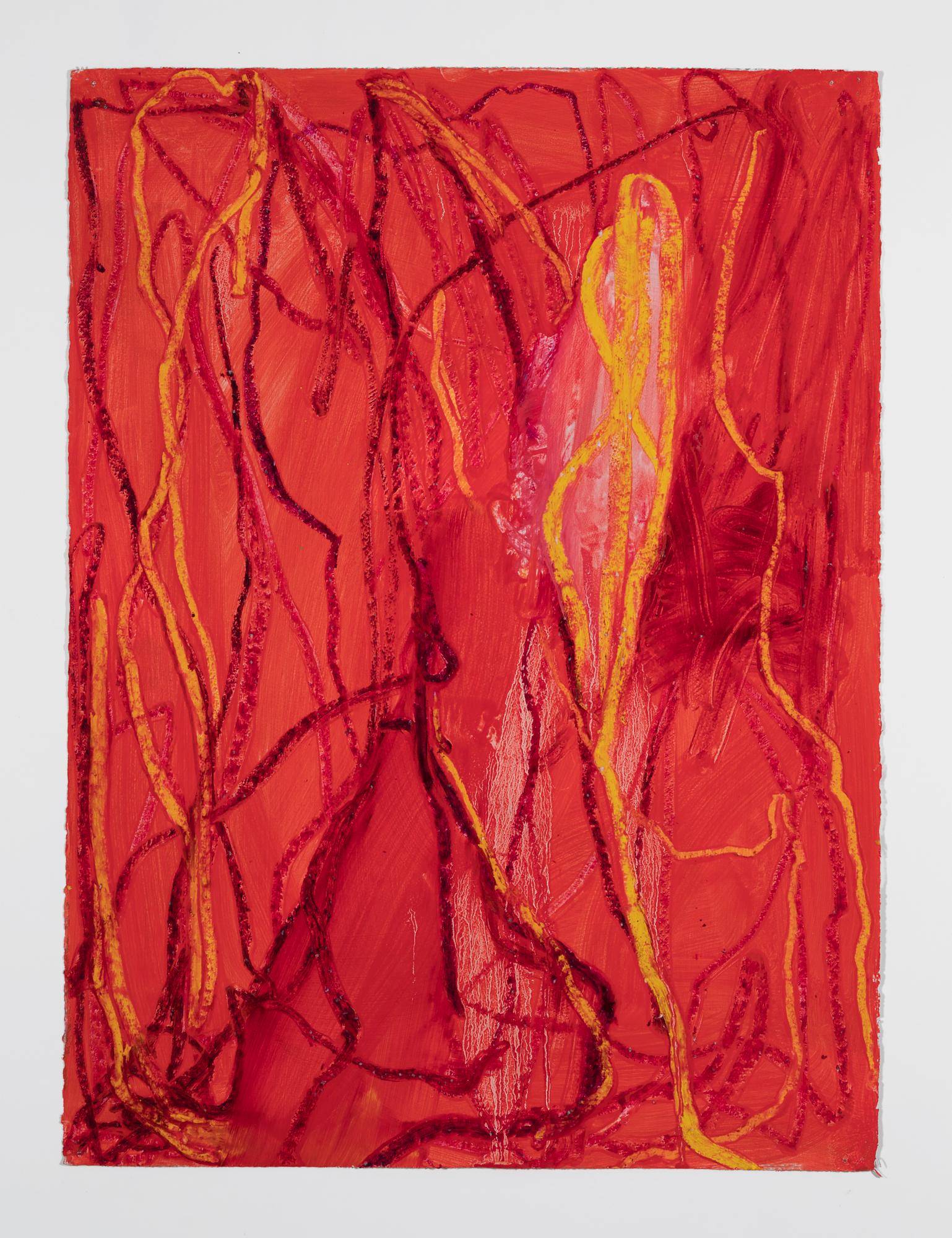 Anastasia Pelias Abstract Drawing - Automatic (red, yellow, crimson)