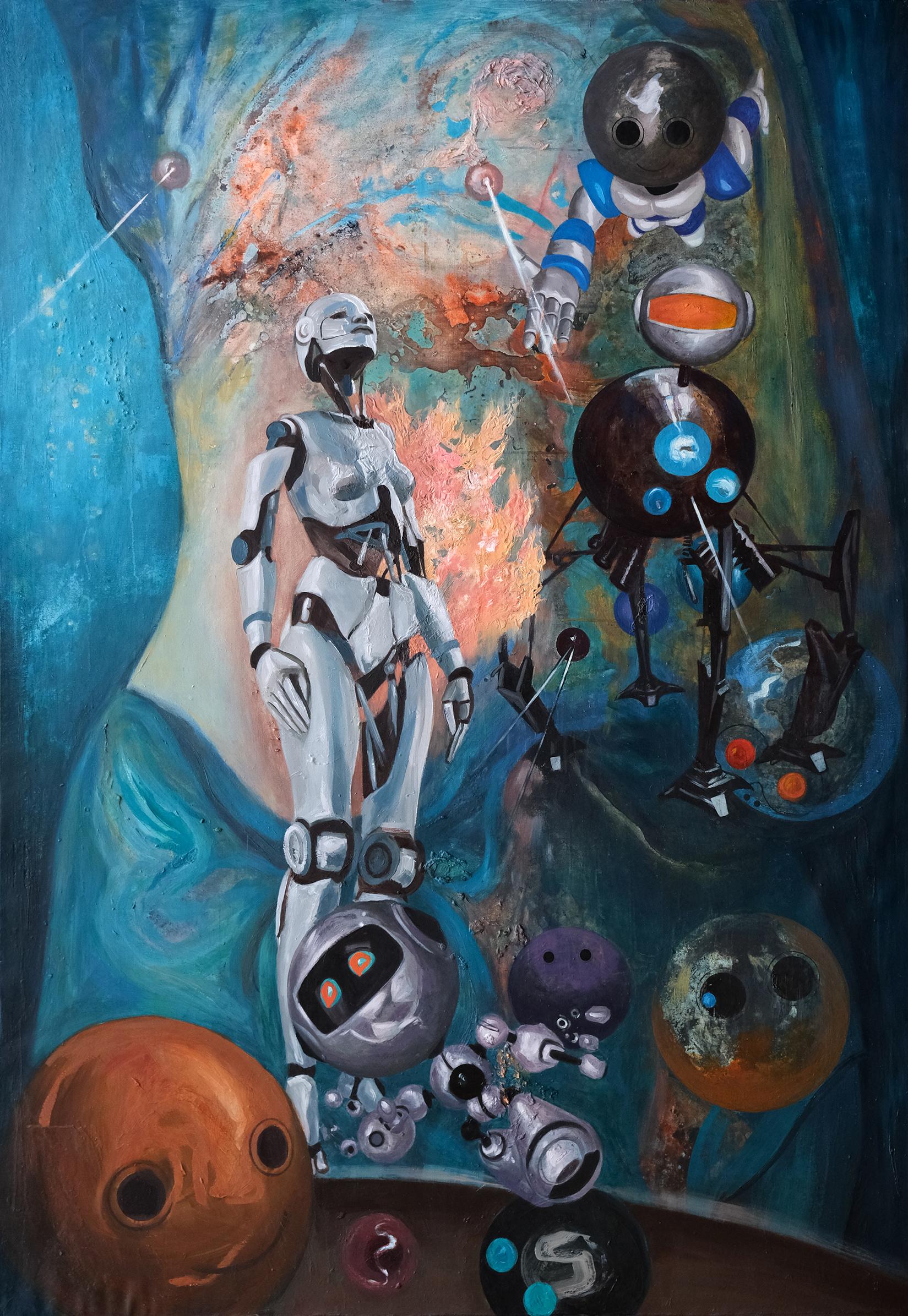 Anastasia Russa Figurative Painting - CyberMother CyberMother, AI, artificial intelligence, robots, robot girl, girl, 