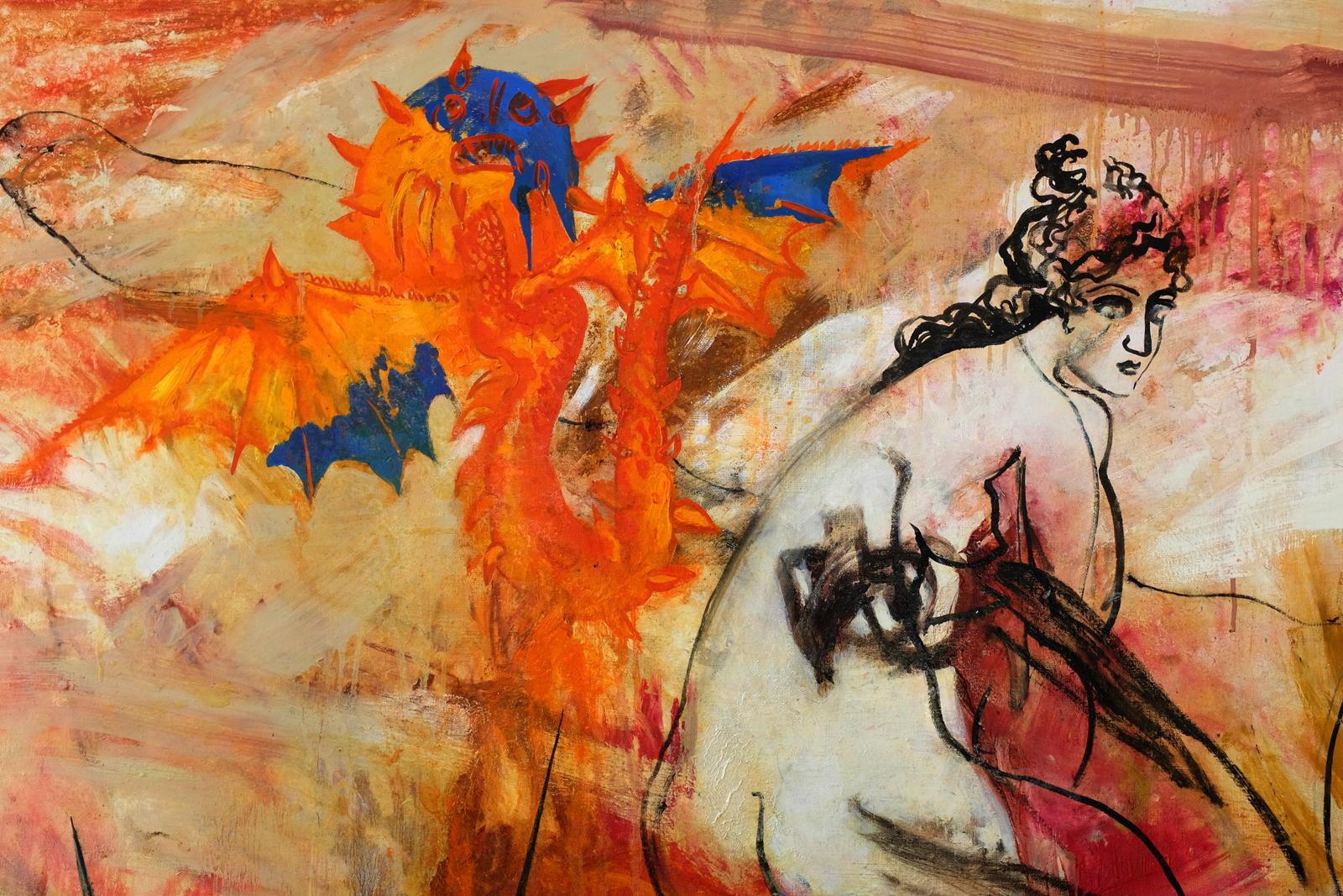 Susanna, anziani, susanna e anziani, arancio, rosso, zenzero, verde, ocra, scultura 1