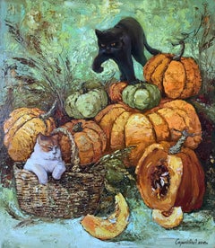 Katzen - Tiermalerei Farben Braun Orange Grün Weiß Schwarz