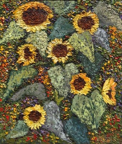 Sonnenblumen - Malerei Stillleben Farben Braun Grau Gelb Schwarz Grün
