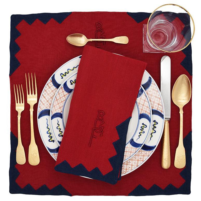 Art Deco Anastasia Table Linens by Julia B. 'Cranberry' For Sale