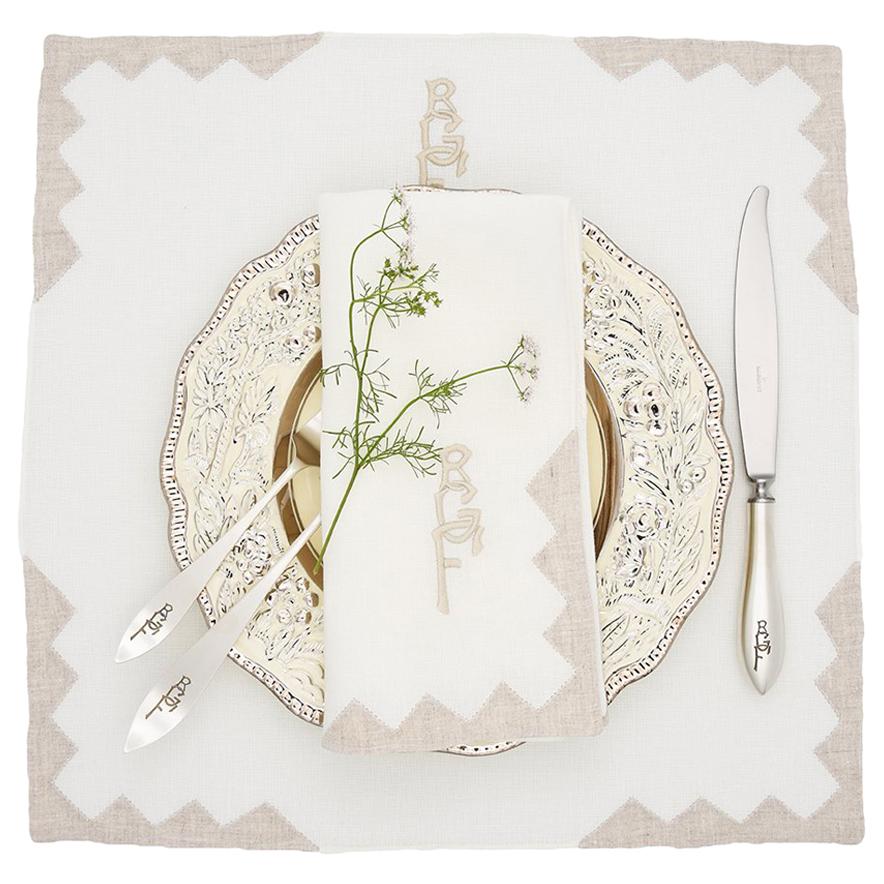 Italian Anastasia Table Linens by Julia B. 'Oatmeal' For Sale
