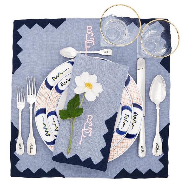 Italian Anastasia Table Linens by Julia B. 'Wedgewood Blue' For Sale