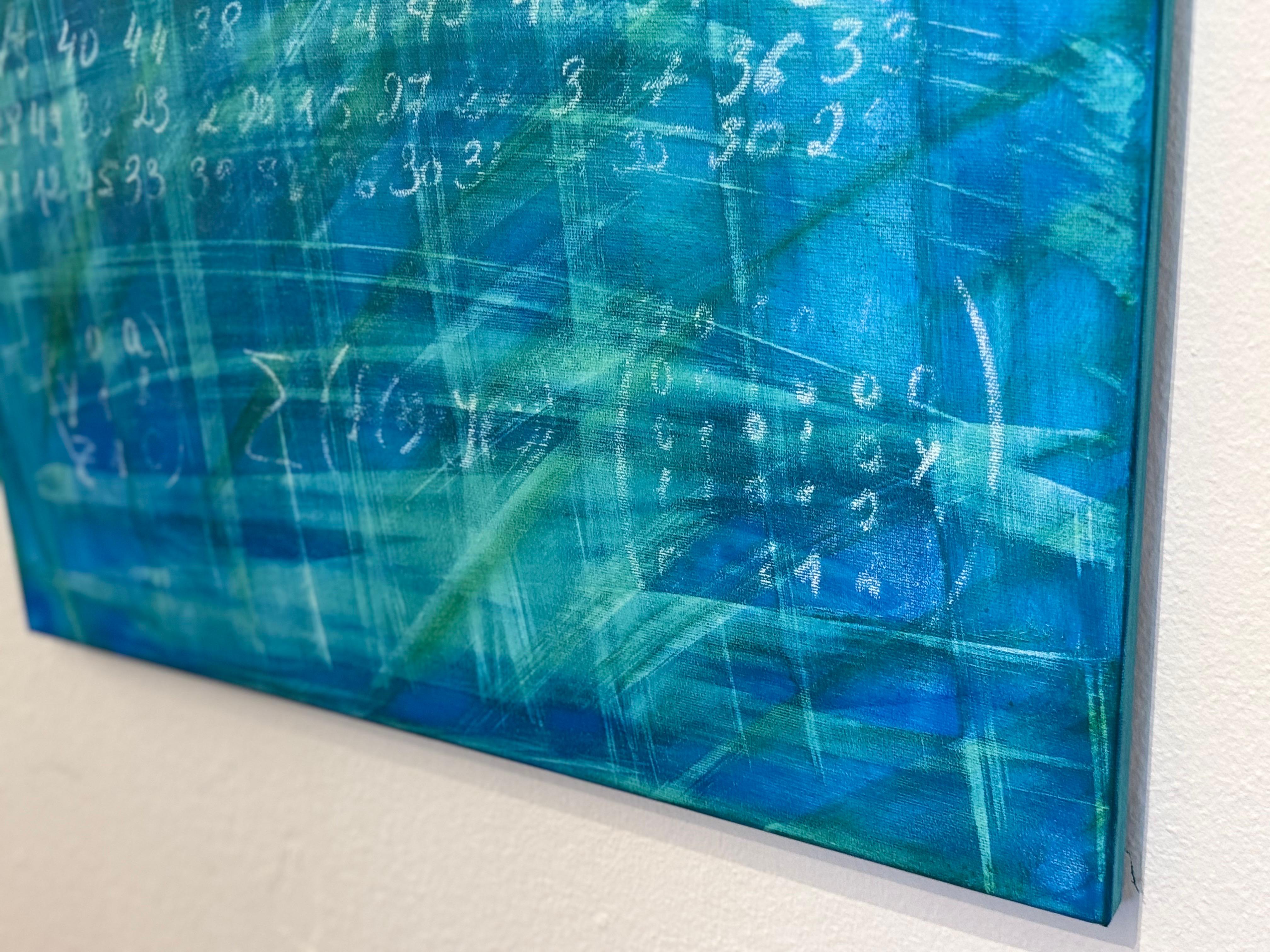Vecchia lavagna della scuola Pittura originale  Serie Scienza e Arte - Abstract Painting Blu di Anastasia Vasilyeva 