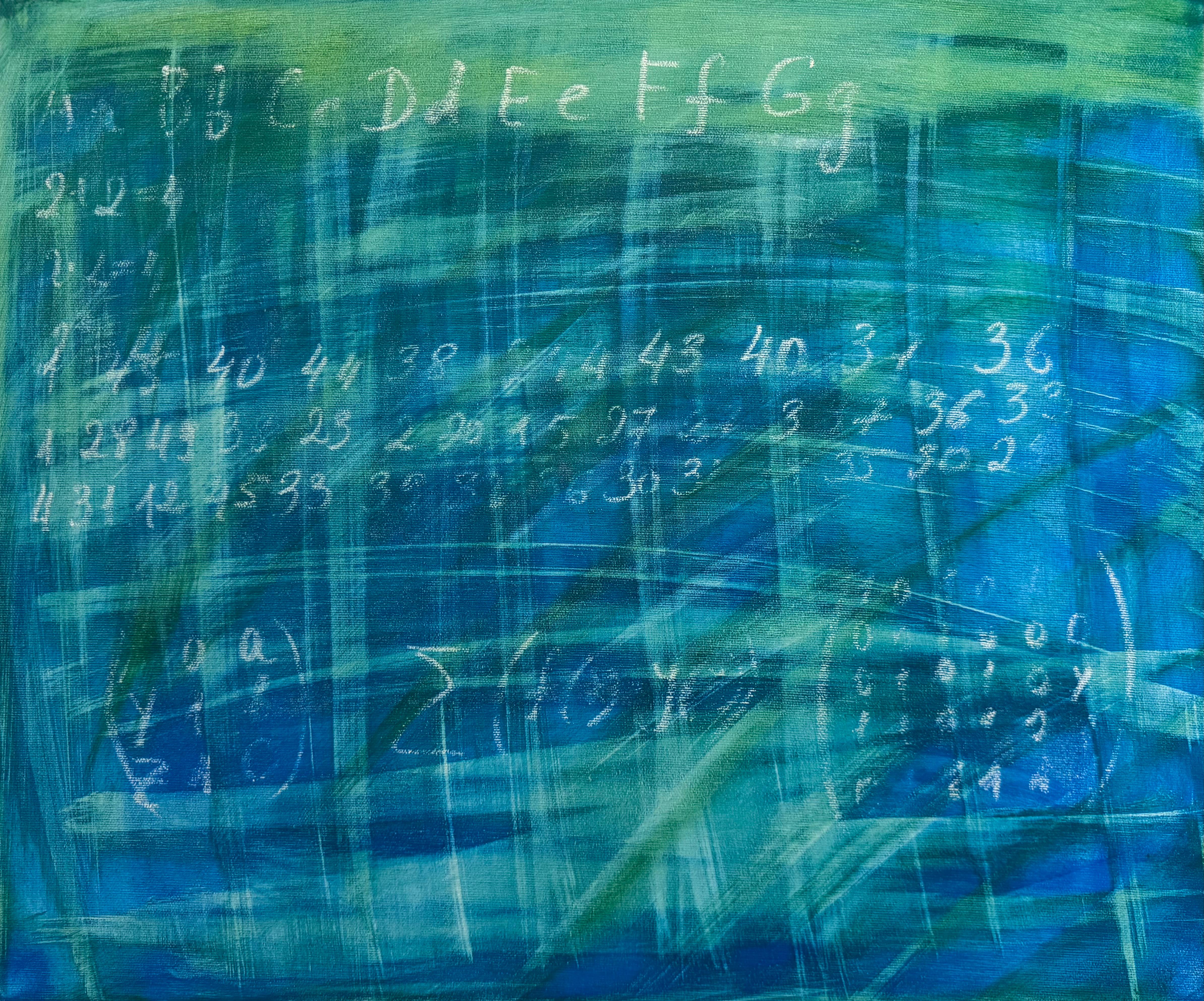 Abstract Painting di Anastasia Vasilyeva  - Vecchia lavagna della scuola Pittura originale  Serie Scienza e Arte