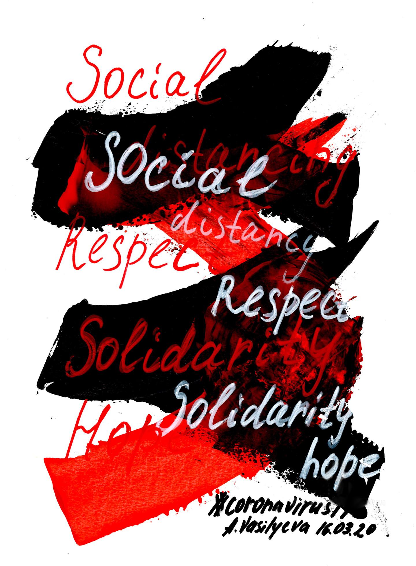 Anastasia Vasilyeva Abstract Drawing - 16.03.2020 -Social Distancing, Respect, Solidarity. COVID-19 Painting, 2020