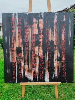 Bingo, Konzeptuelles abstraktes Gemälde mit Zahlen von Anastasia Vasilyeva