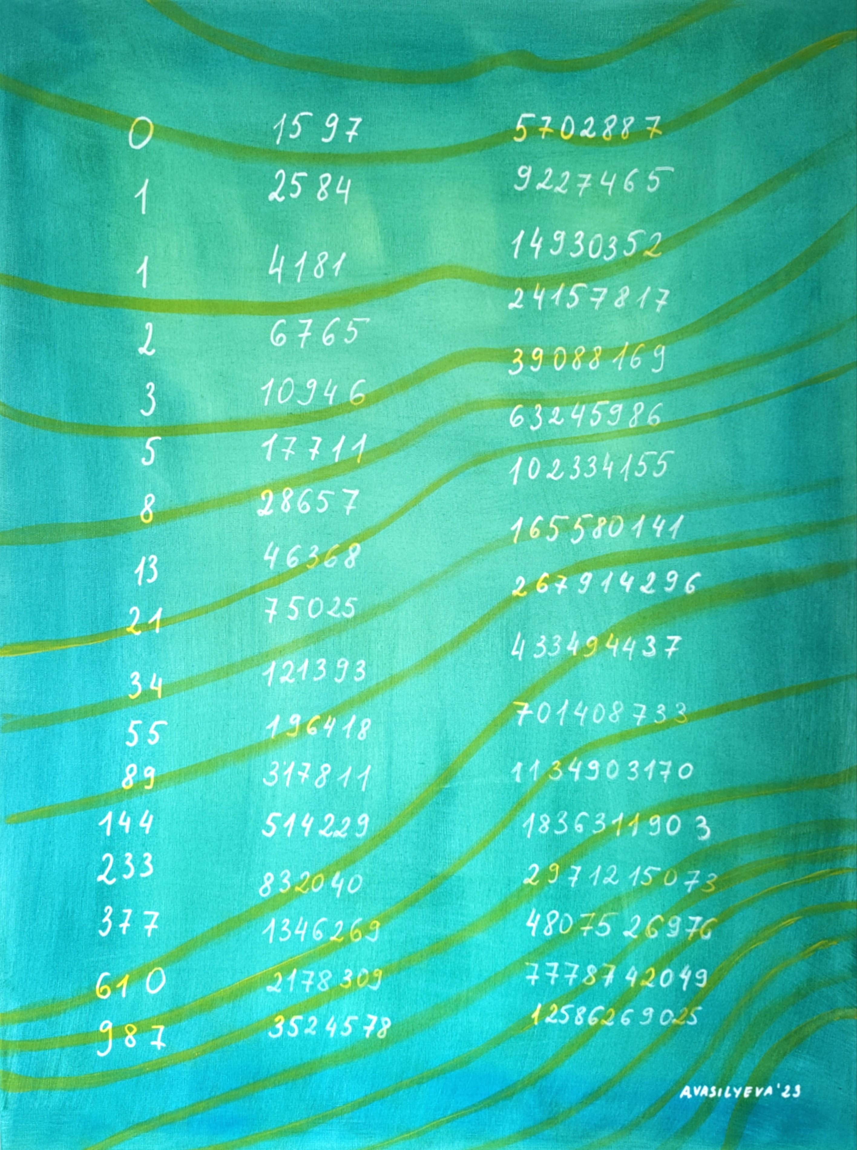 Anastasia Vasilyeva Interior Painting - Conceptual colorfield style painting, Fibonacci numbers Science Art Collection