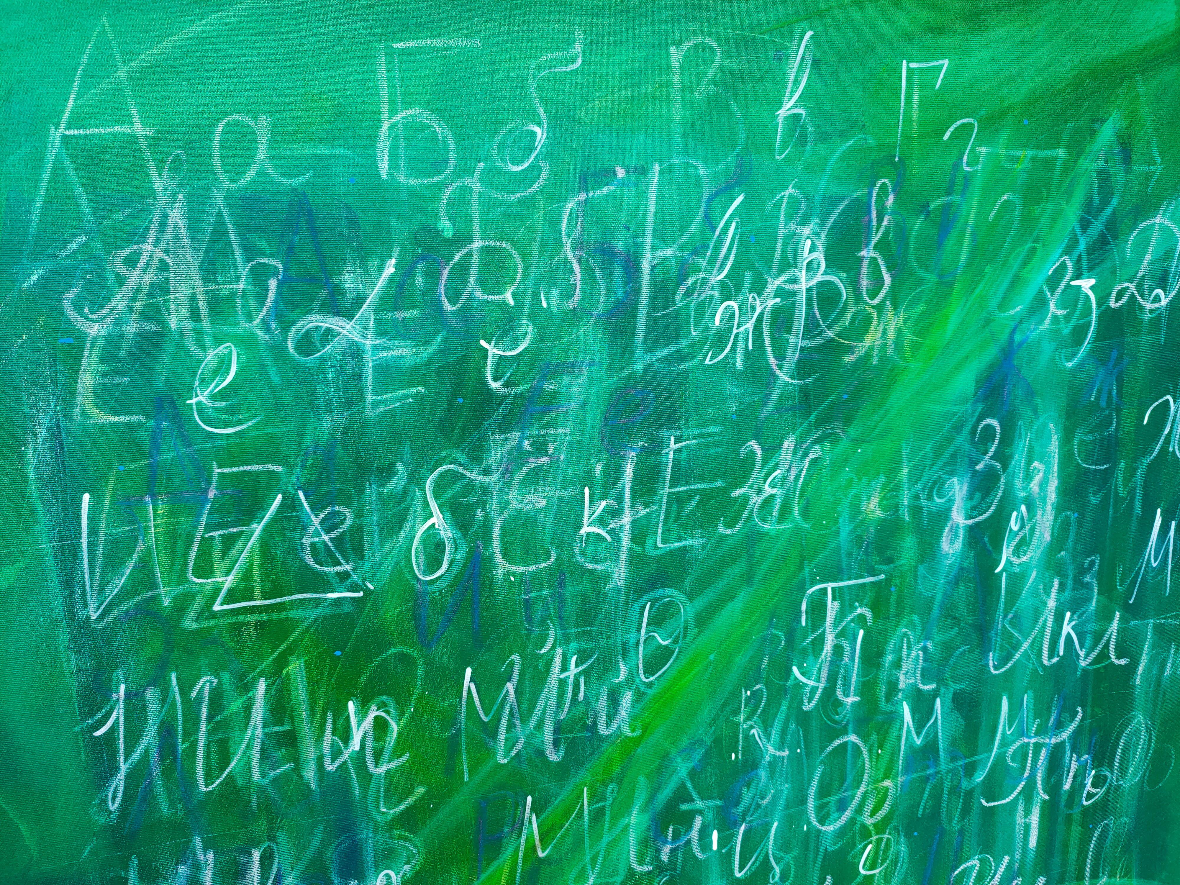 Old Green Schoolboard with Alphabet, Colorfield Conceptual Designer Artwork  - Painting by Anastasia Vasilyeva