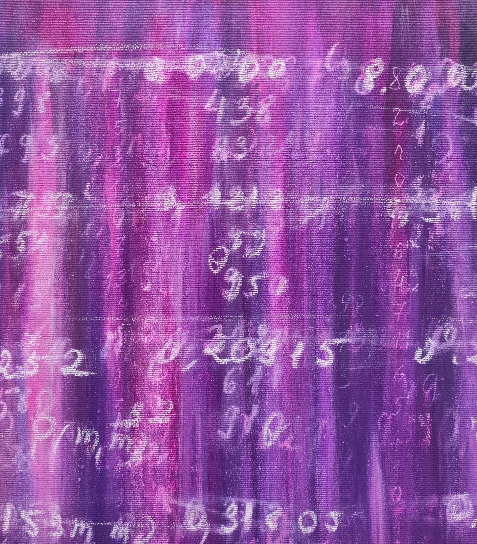 Purple abstraction with numbers, Science Art Collection Conceptual painting - Painting by Anastasia Vasilyeva