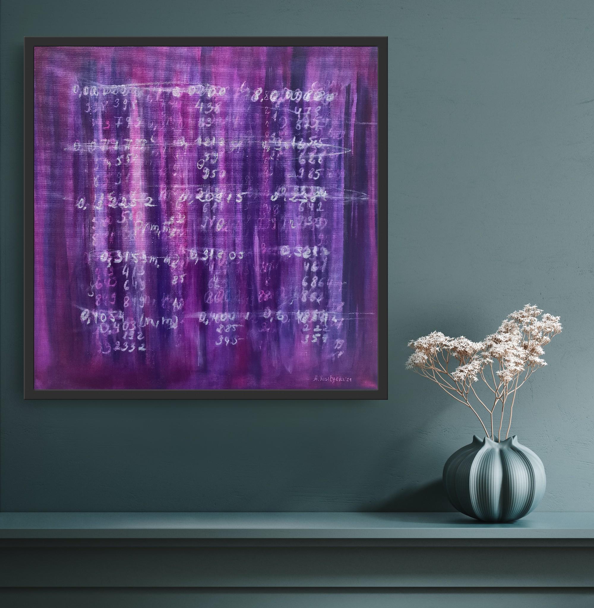 Purple abstraction with numbers, Science Art Collection Conceptual painting 3