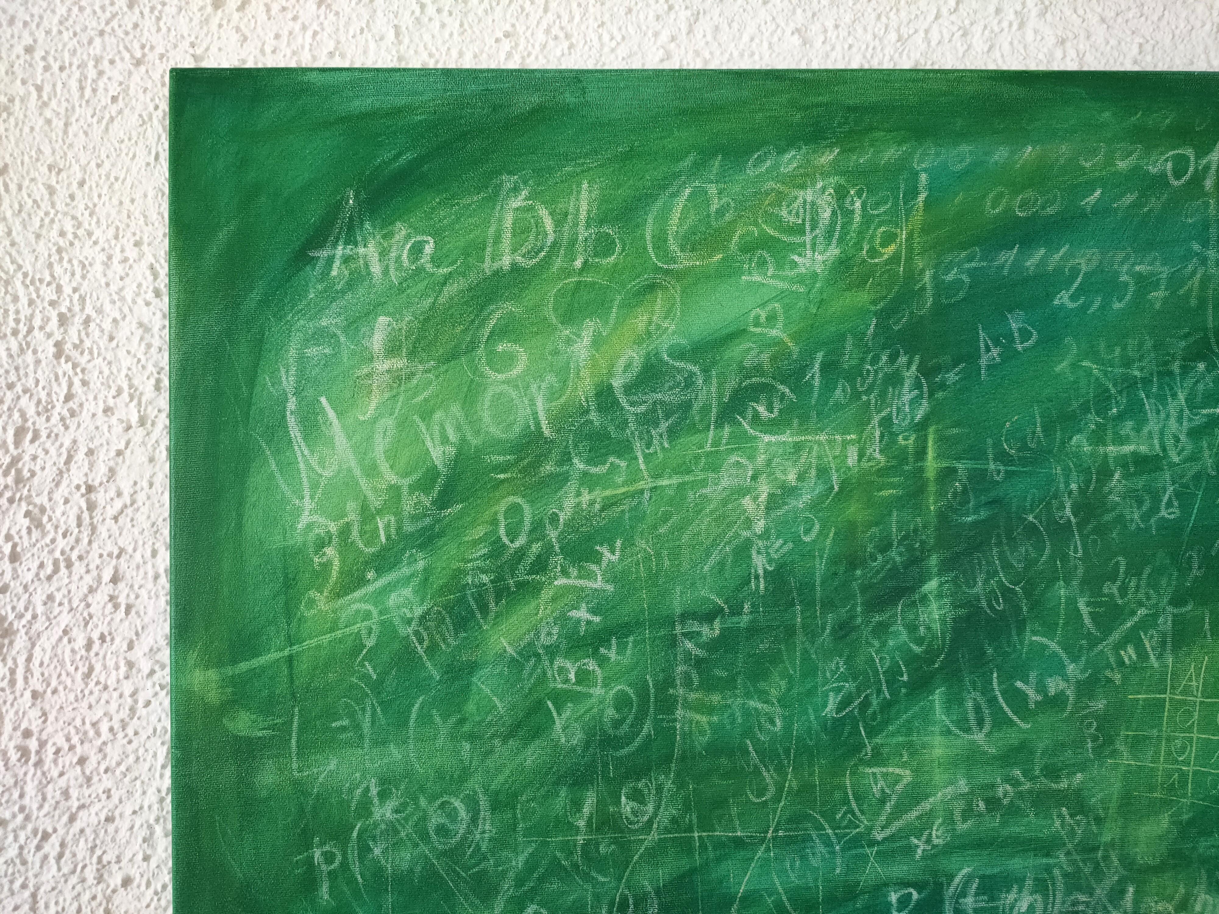 Summer Sale Green Old Schoolboard with math Science Art Collection Abstract - Abstract Expressionist Painting by Anastasia Vasilyeva