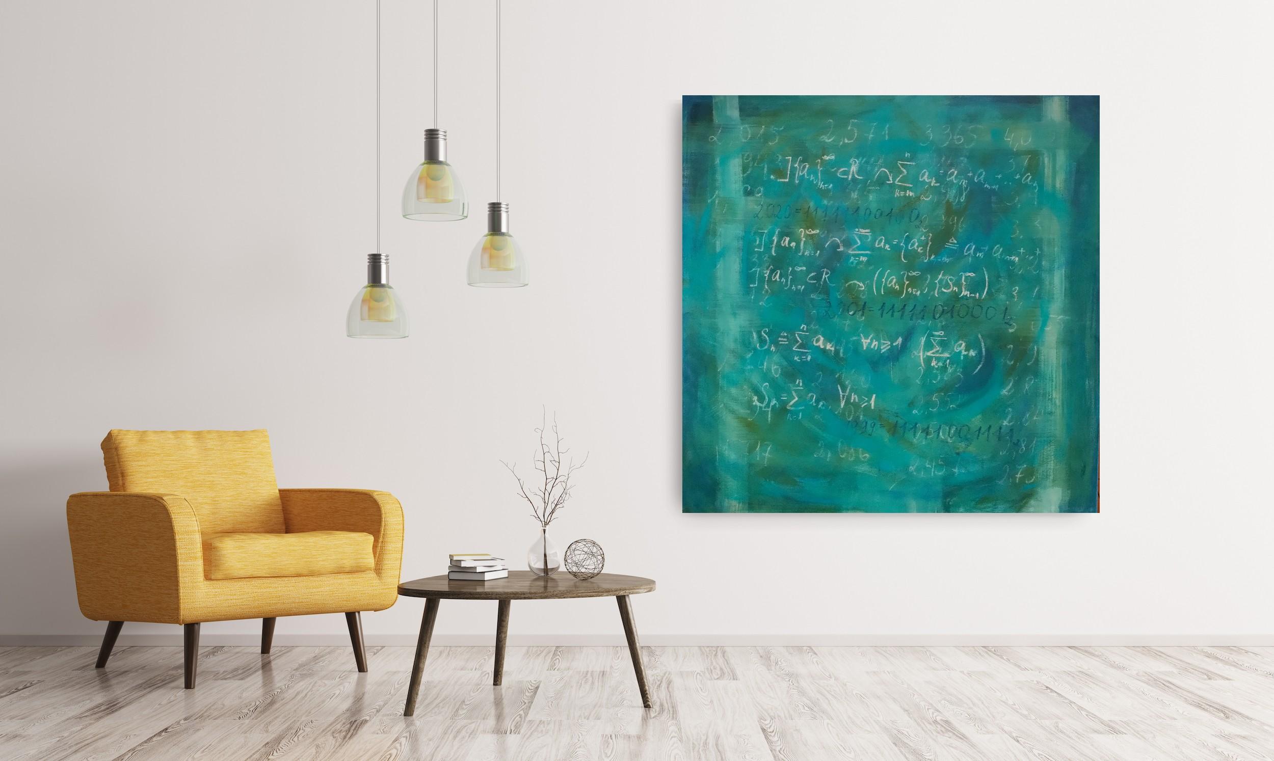 Summer Sale Teal Old Schoolboard with math Science Art Collection Abstract Art For Sale 6