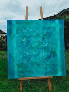 Teal Old Schoolboard mit Mathematik-Kunstsammlung, abstrakte Kunst, Sommerverkauf