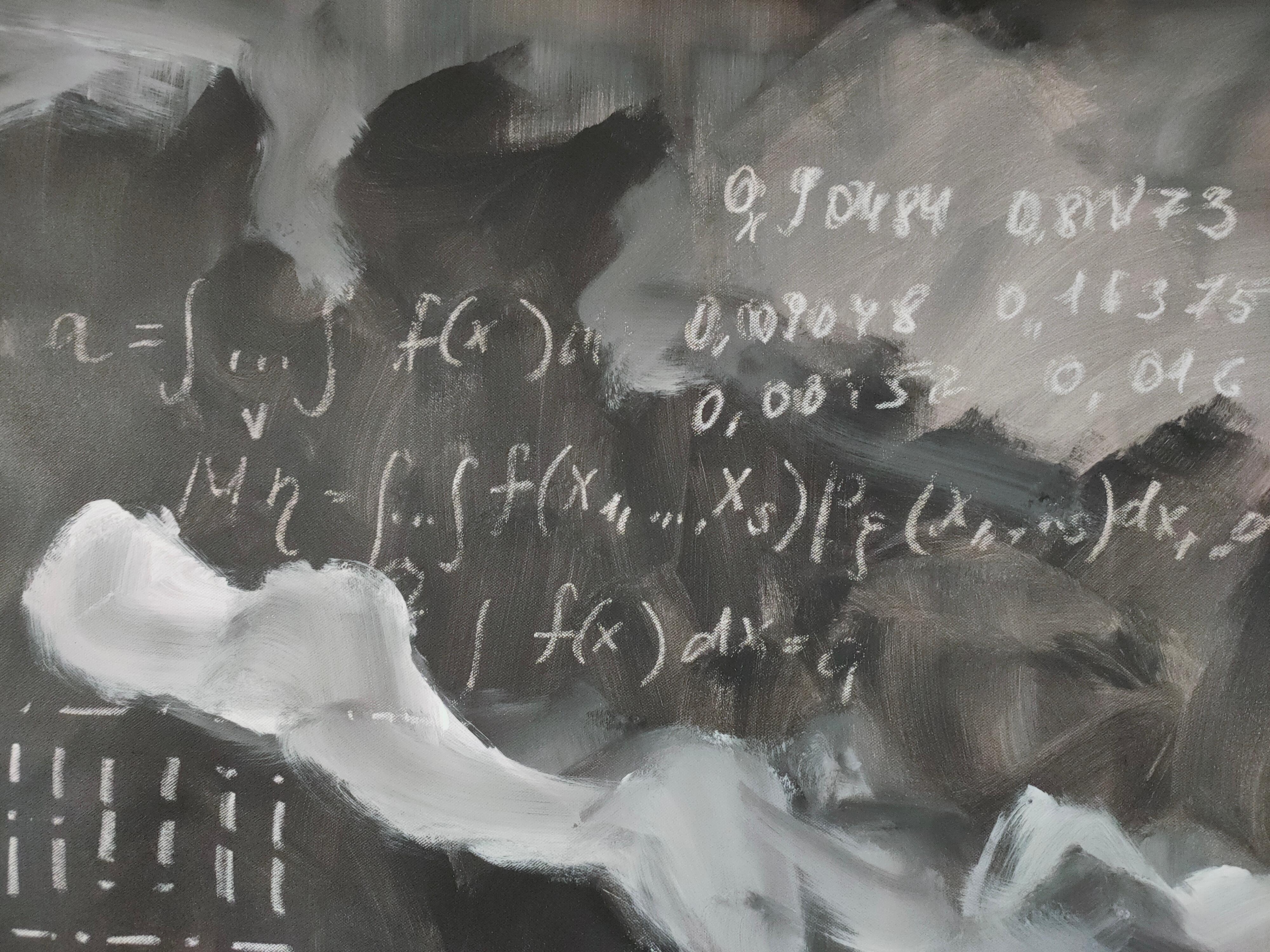 Konzeptionelles großes Gemälde aus der Wissenschaftskunst-Sammlung Mathematics, gebogene Realität (Abstrakter Expressionismus), Painting, von Anastasia Vasilyeva
