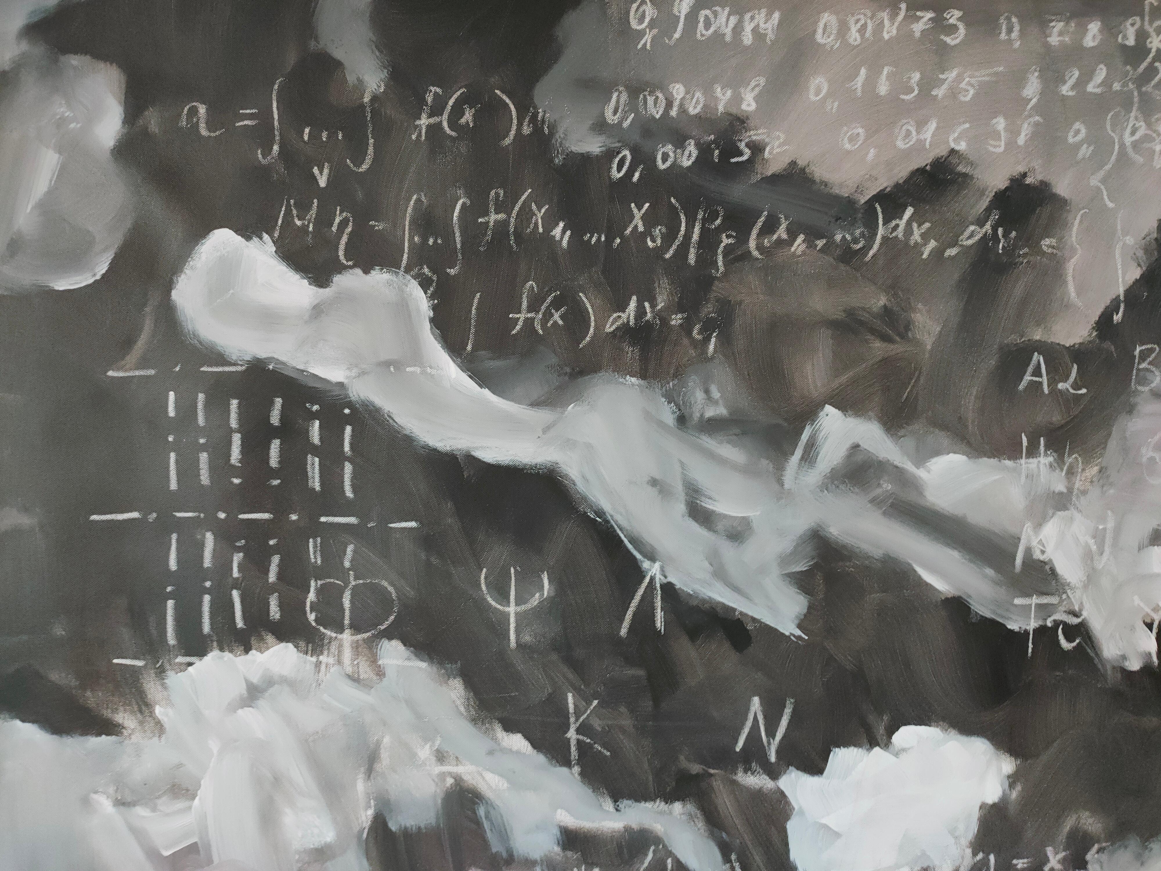 Realtà deformata Pittura concettuale di grandi dimensioni dalla collezione Science Art Matematica - Interior Painting Grigio di Anastasia Vasilyeva