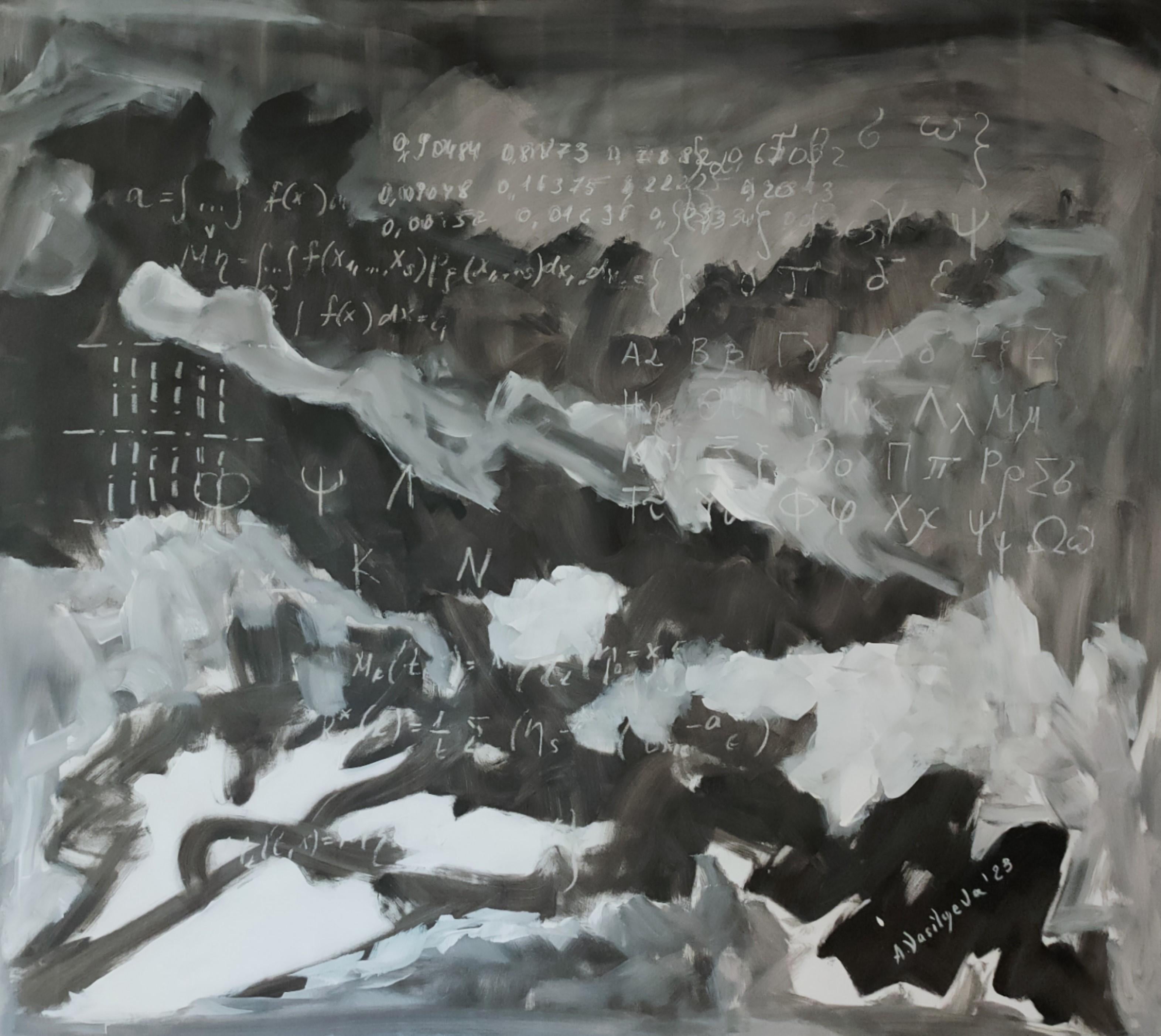 Anastasia Vasilyeva Interior Painting – Konzeptionelles großes Gemälde aus der Wissenschaftskunst-Sammlung Mathematics, gebogene Realität
