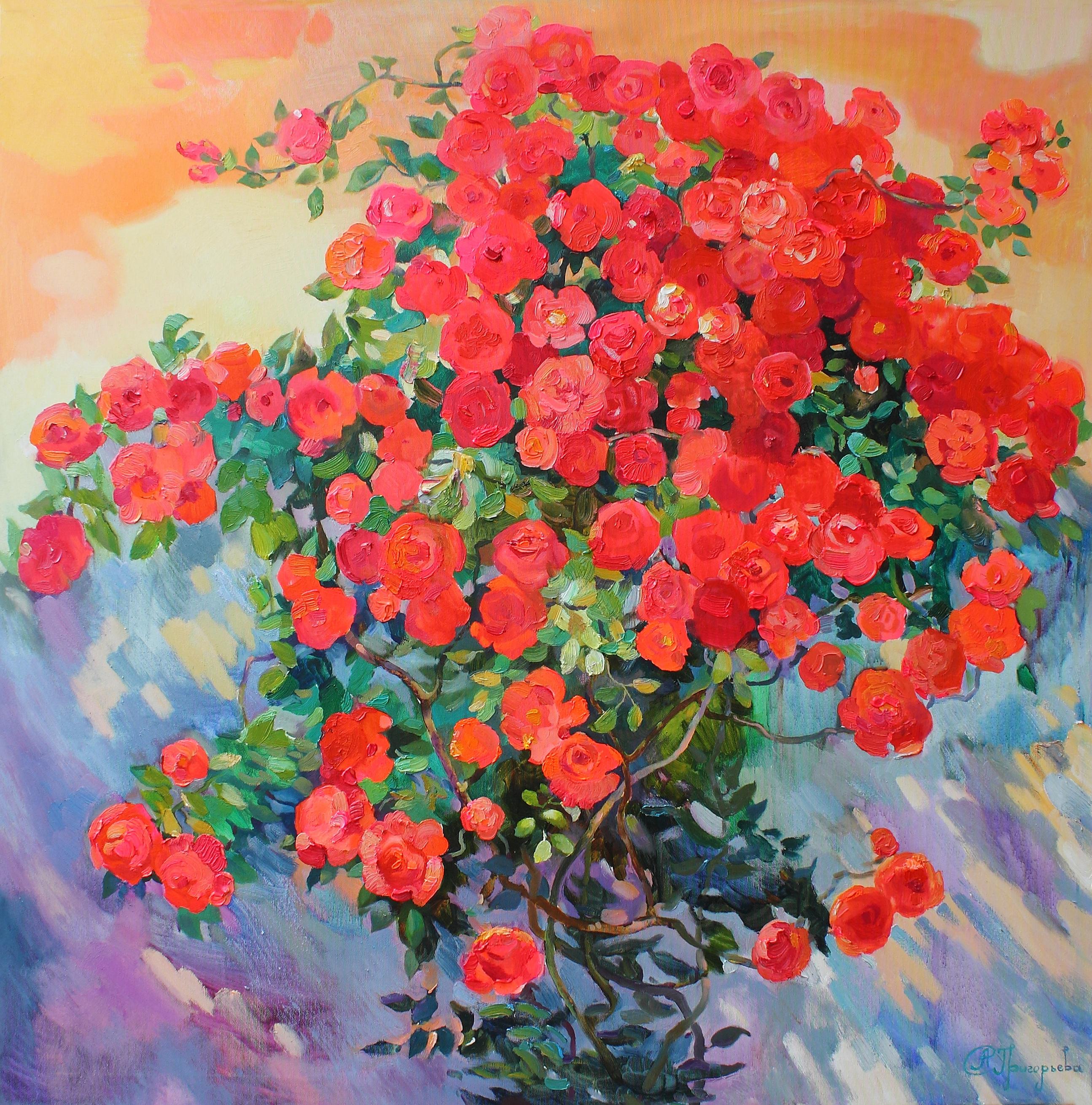 Anastasiia Grygorieva Landscape Painting - "A cloud of roses"