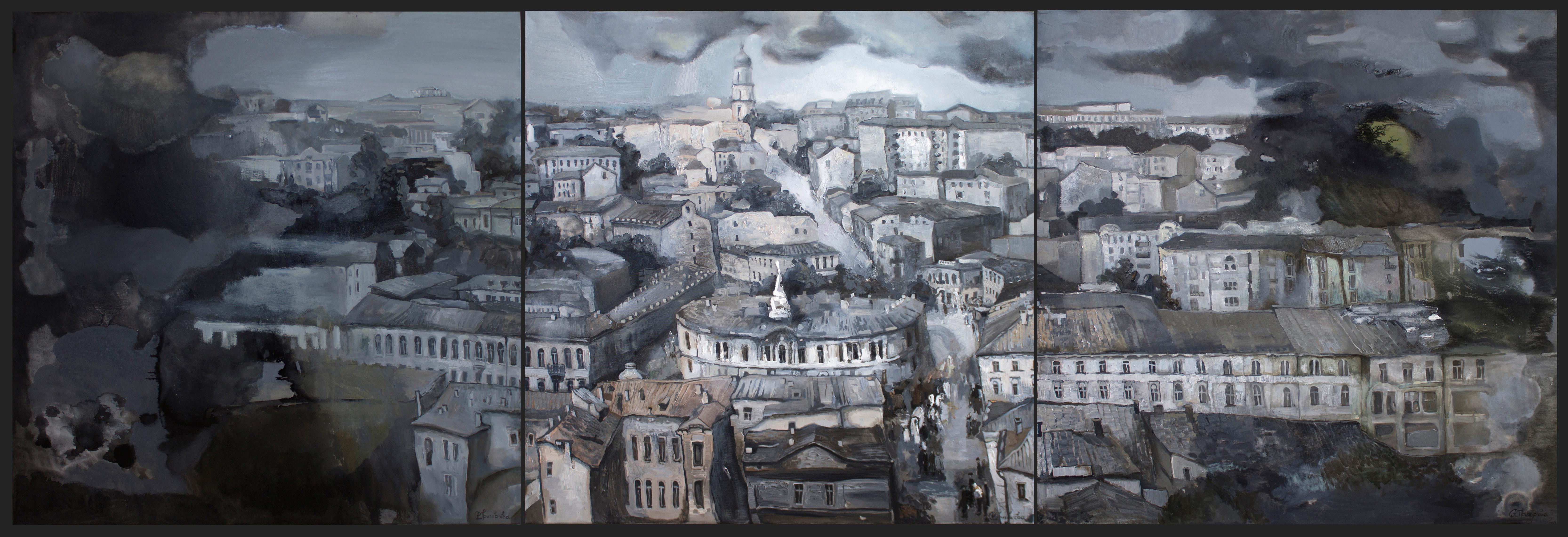 Anastasiia Grygorieva Figurative Painting - "Kyiv through the century. Triptych"