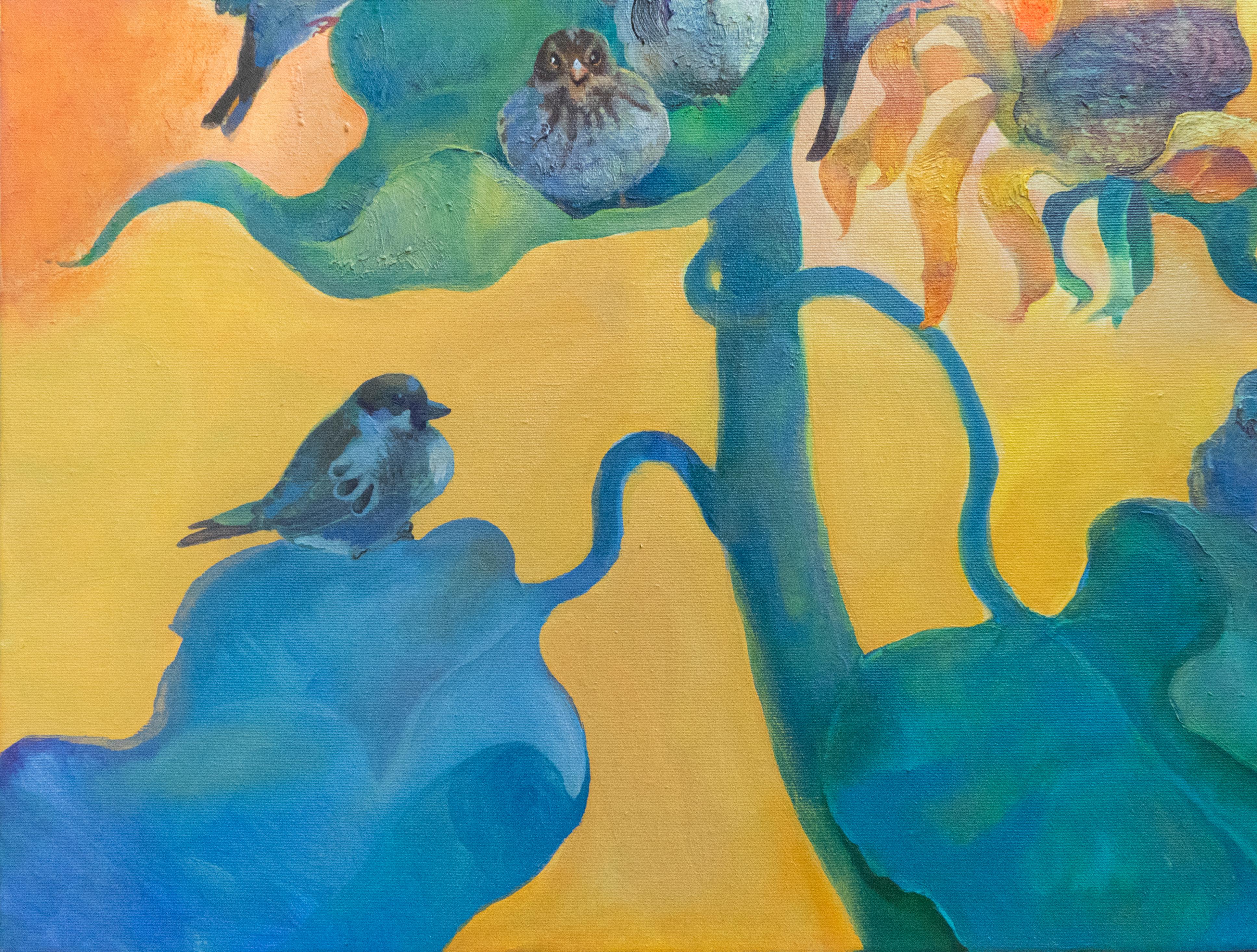 „Sparrows Have Arrived“ (Impressionismus), Painting, von Anastasiia Grygorieva