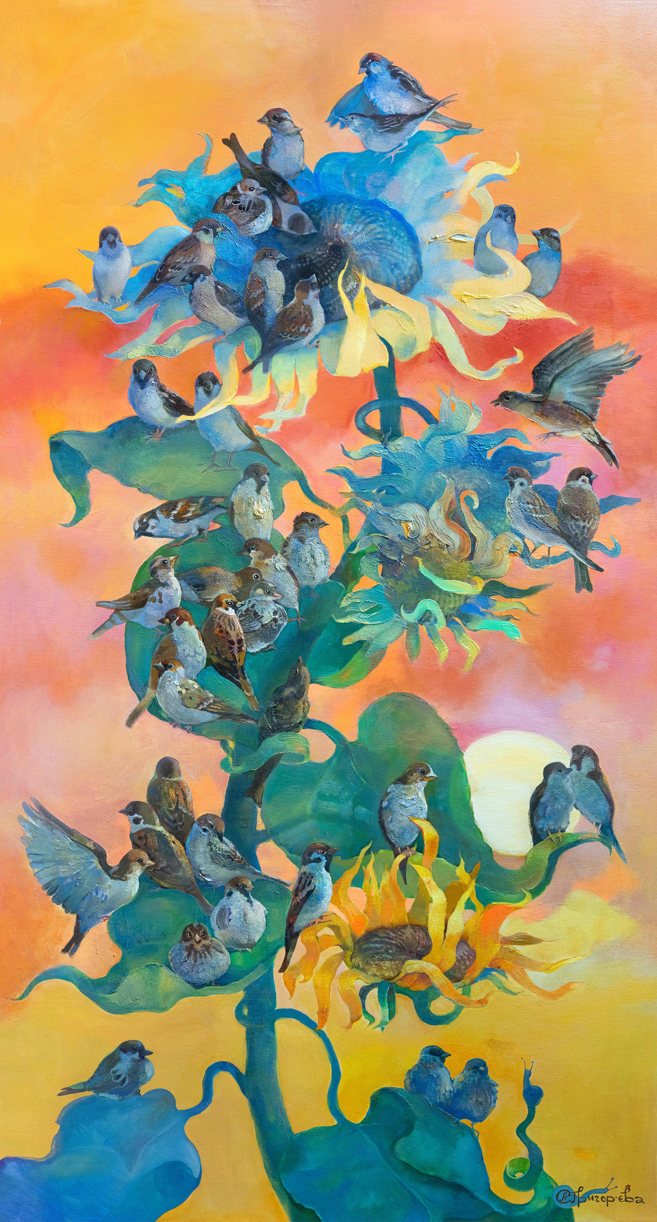 Anastasiia Grygorieva Animal Painting – „Sparrows Have Arrived“