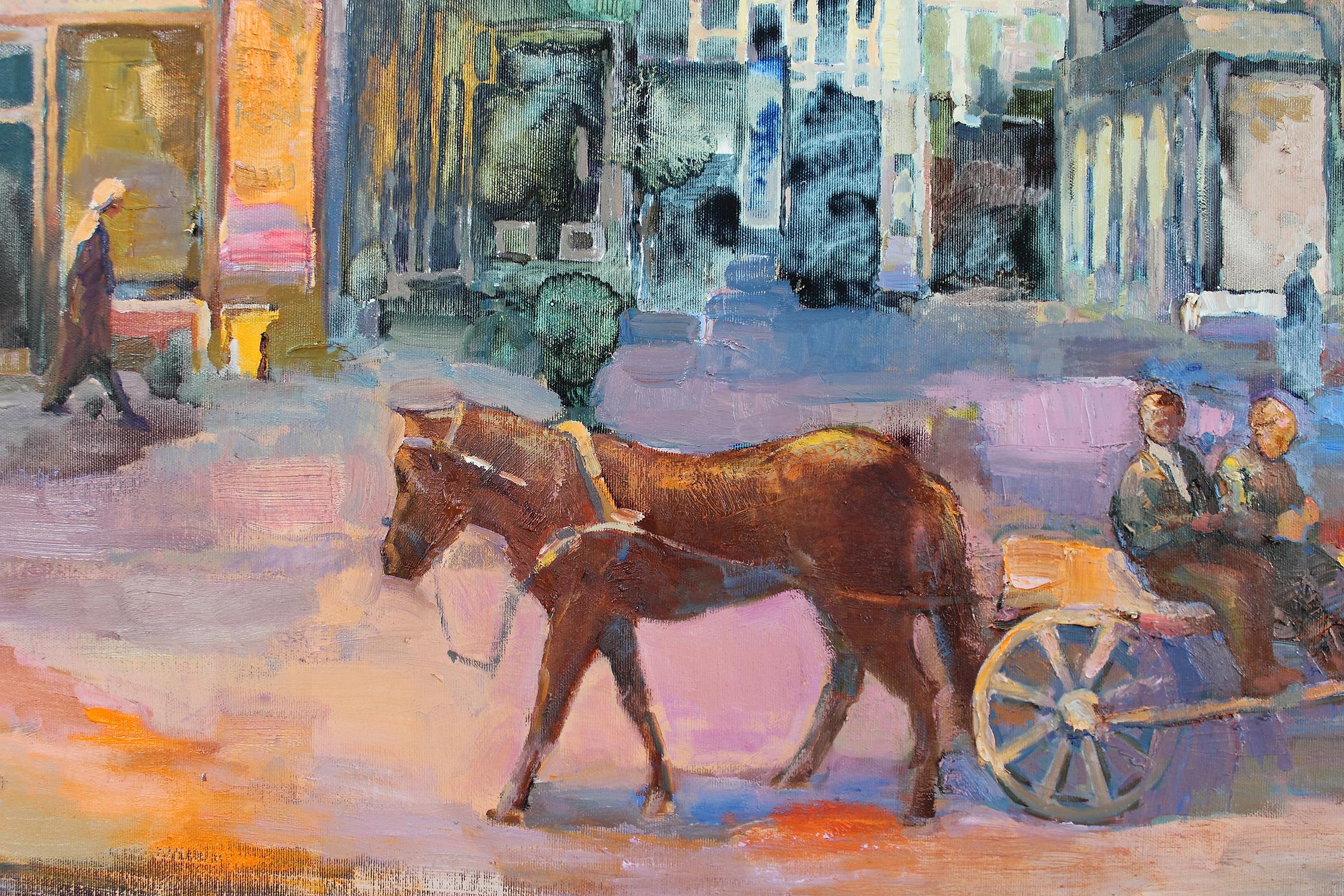 This diptych painting captures a nostalgic view of Kyiv’s main street, Khreshchatyk, as it appeared 100 years ago. The passage, which was destroyed during World War II, is reimagined with a focus on the lost beauty of the city, transporting the
