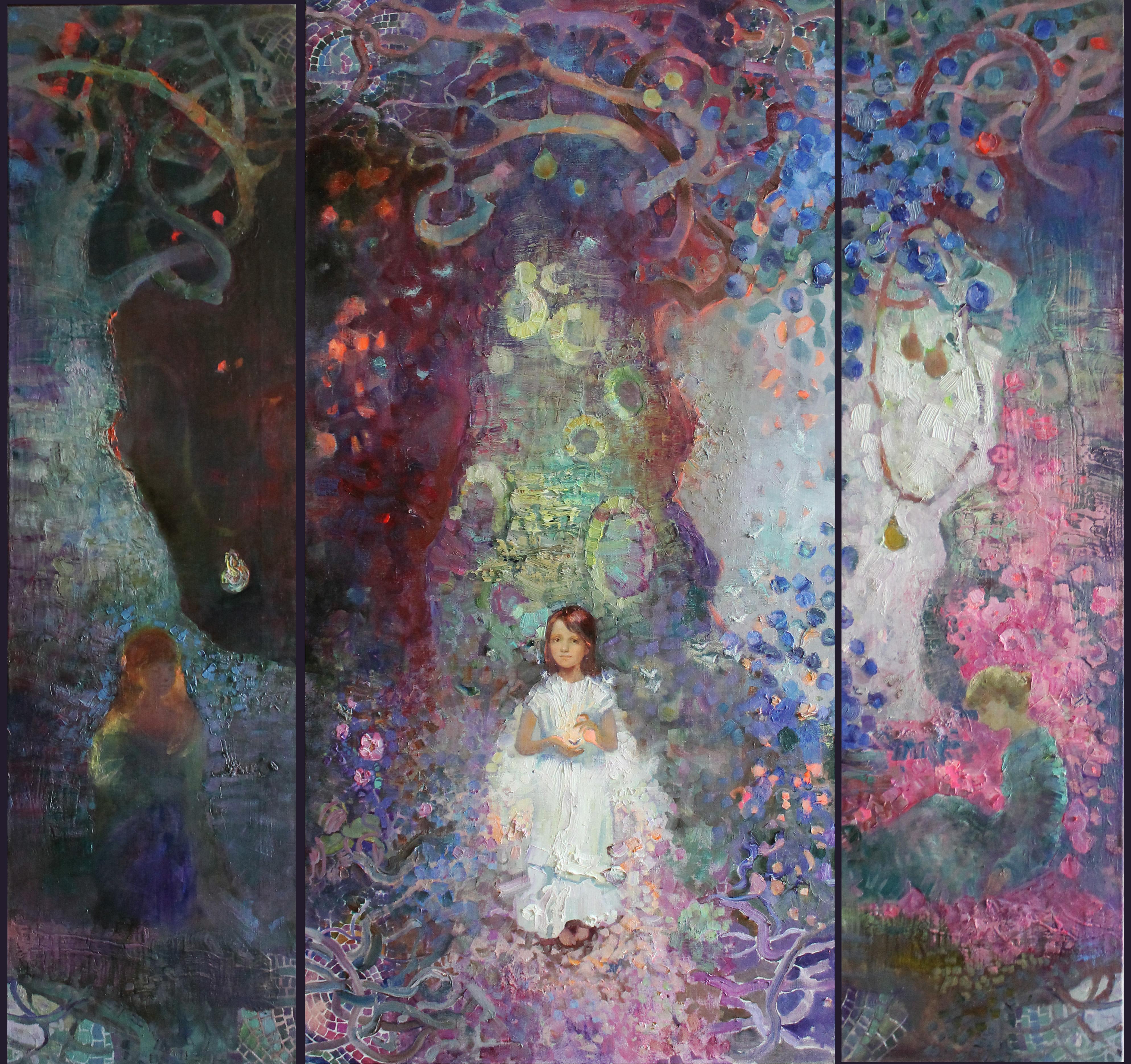 Figurative Painting di Anastasiia Grygorieva - "L'albero della coscienza (Trittico)"