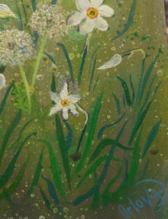 Composition with Daffodils and Dandelions, Still Life, Oil on Canvas