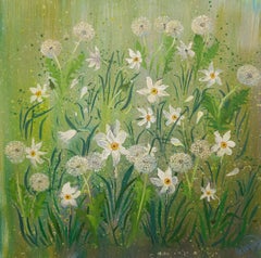Composition with Daffodils and Dandelions, Still Life, Oil on Canvas