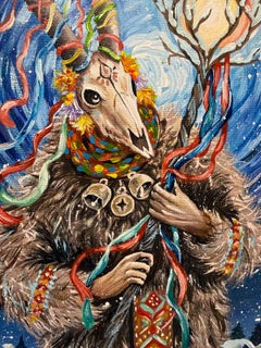 Winter Rite, Magic Realist Animal Painting, Acrylic on Canvas, 2025