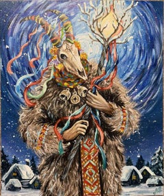 Winter Rite, Magic Realist Animal Painting, Acrylic on Canvas, 2025