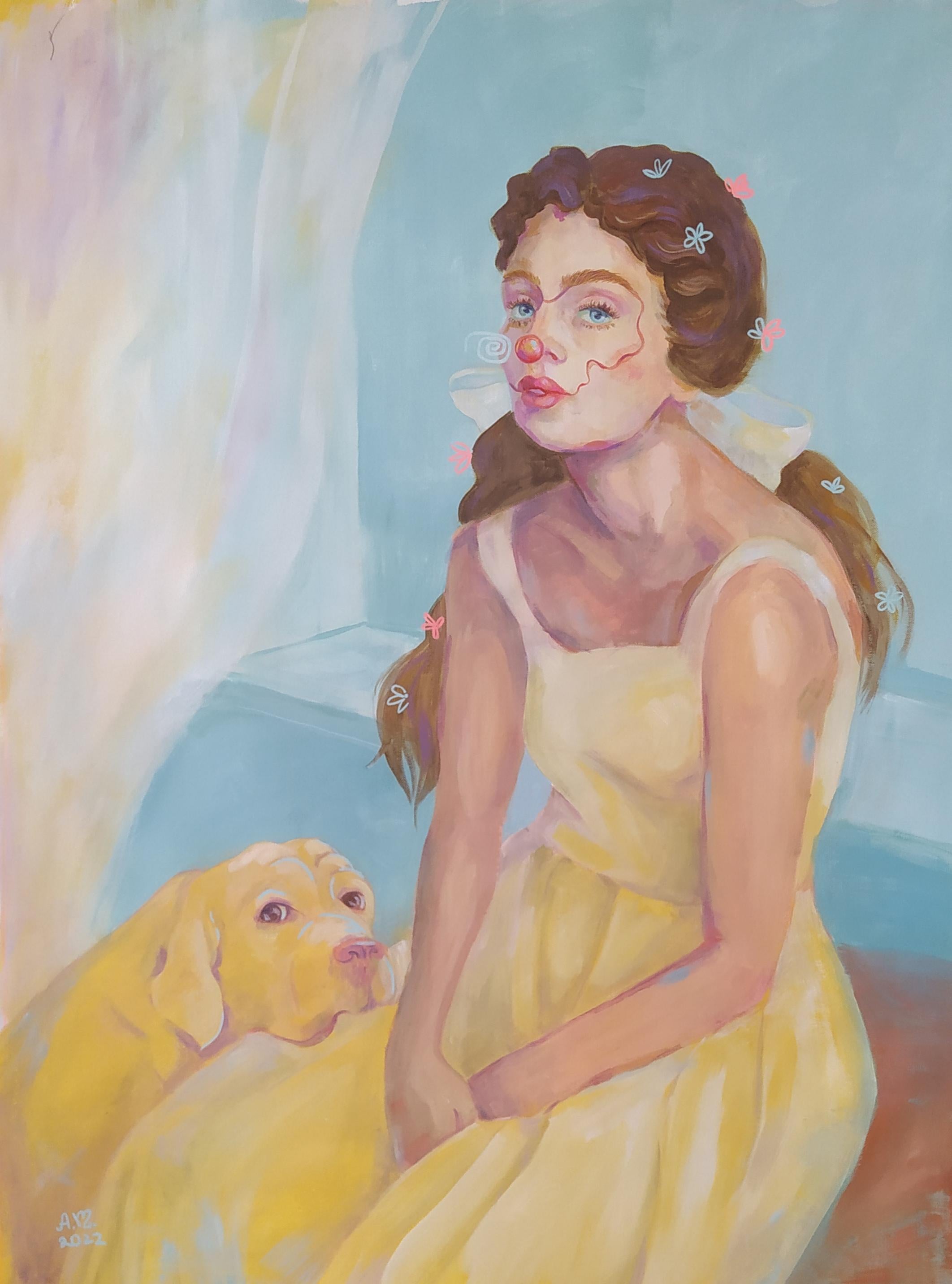 Good girl and labrador, 130 х 100 cm - Art by Anastasiya Akulova