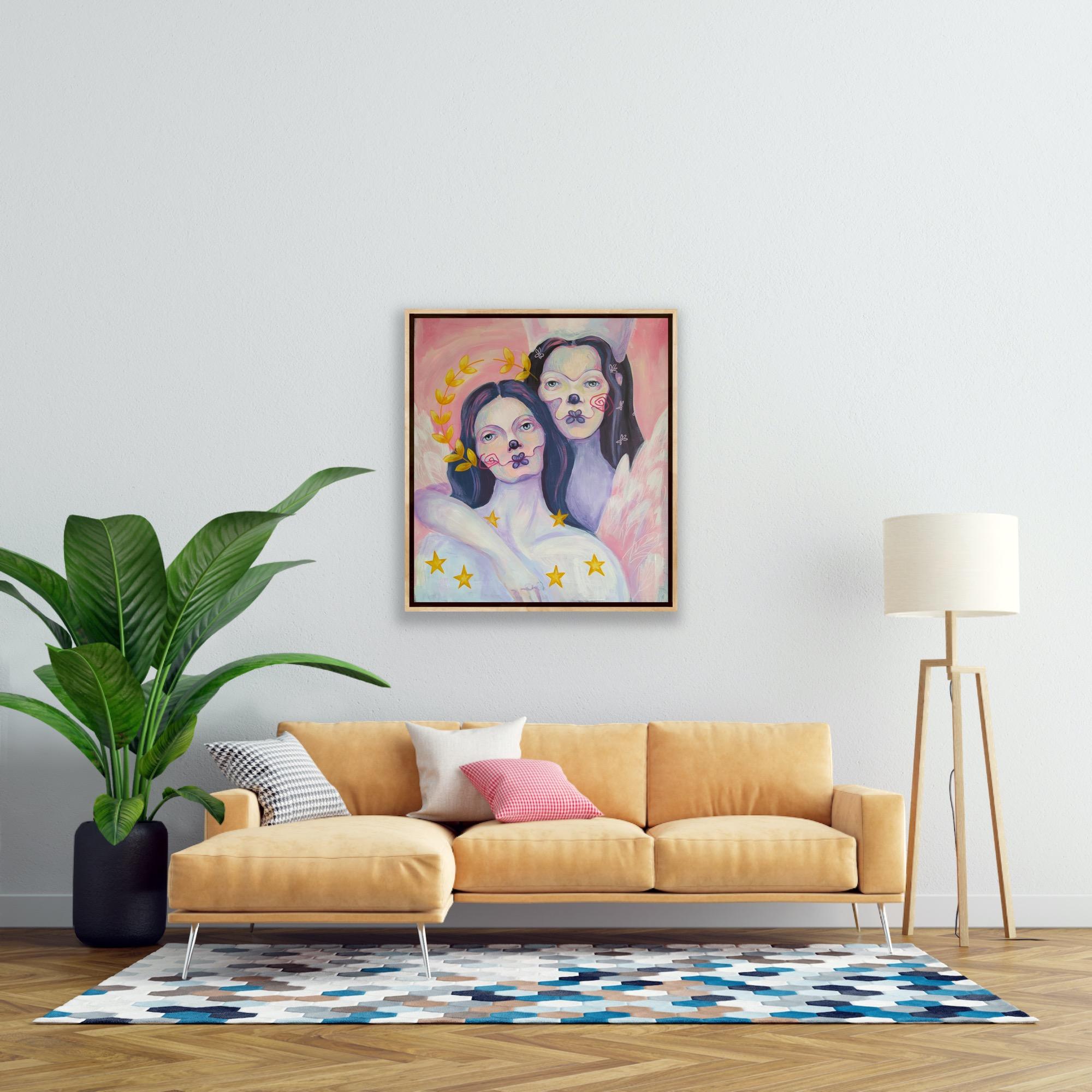 Sisters, 80x70cm, acrylique sur toile - Pop Art Painting par Anastasiya Akulova