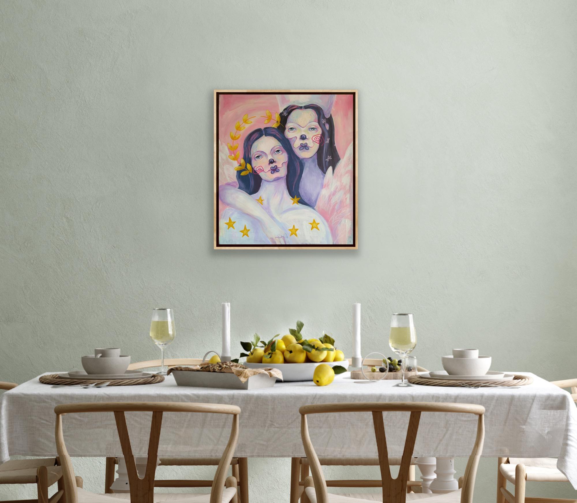 Sisters, 80x70cm, acrylique sur toile - Gris Figurative Painting par Anastasiya Akulova