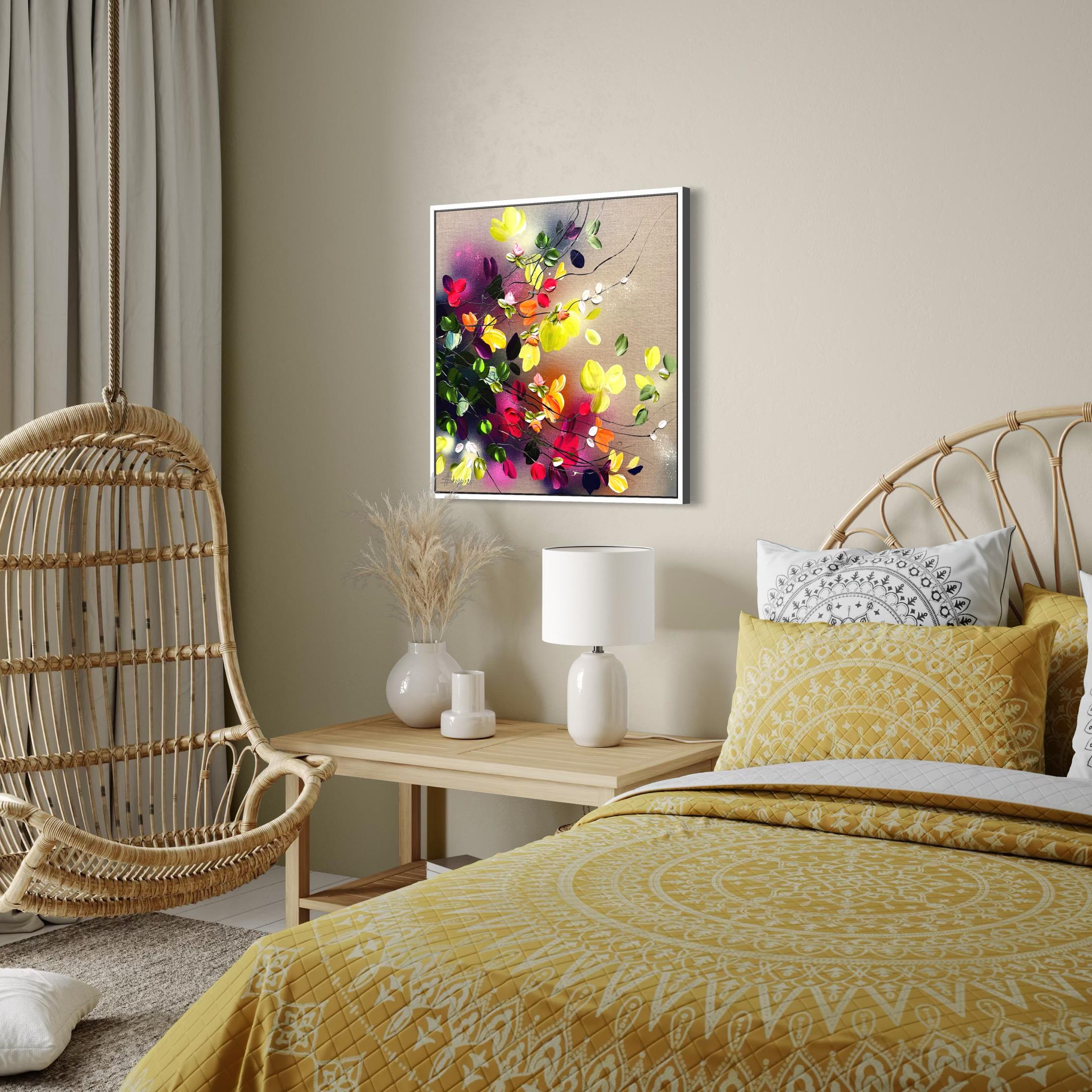 Autumn Day I -  impressionistic painting on linen canvas with 3d roses For Sale 5