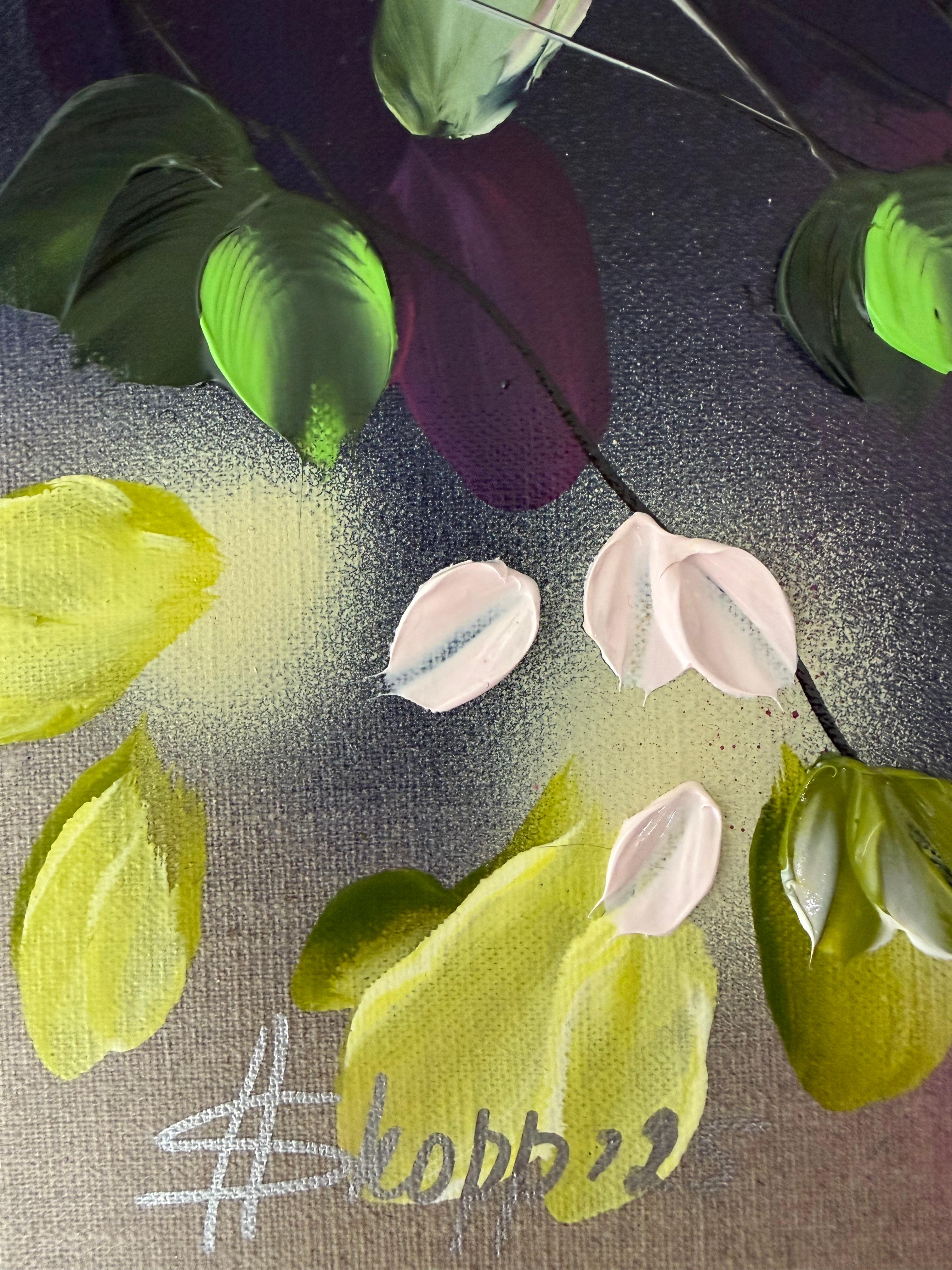 Autumn Day I -  impressionistic painting on linen canvas with 3d roses For Sale 8